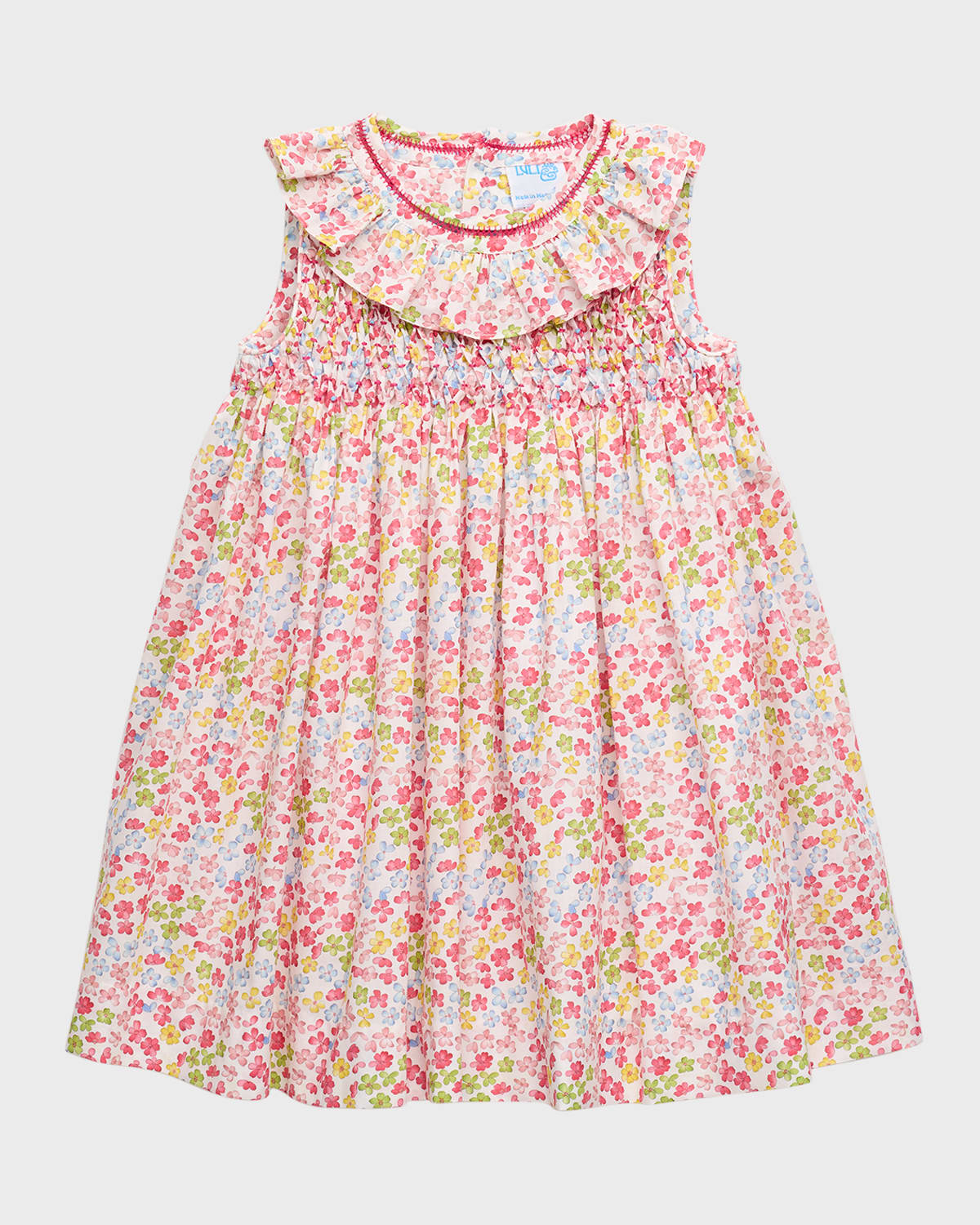 Luli & Me Kids' Girl's Garden Party Smocked Sleeveless Cotton Dress In Fucshia