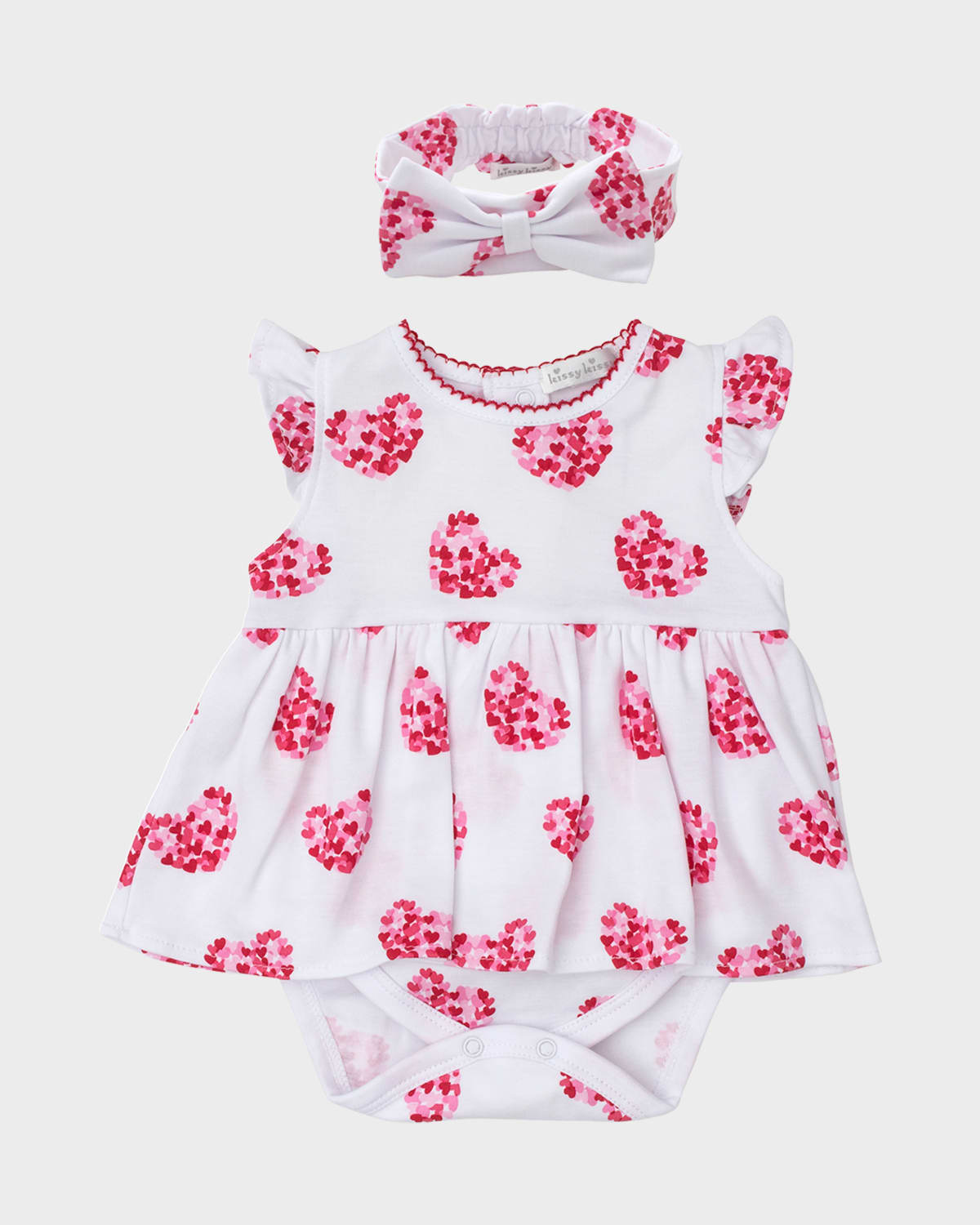 Girl's Heart of Hearts Bodysuit Dress and Headband Set, Size 3M-24M