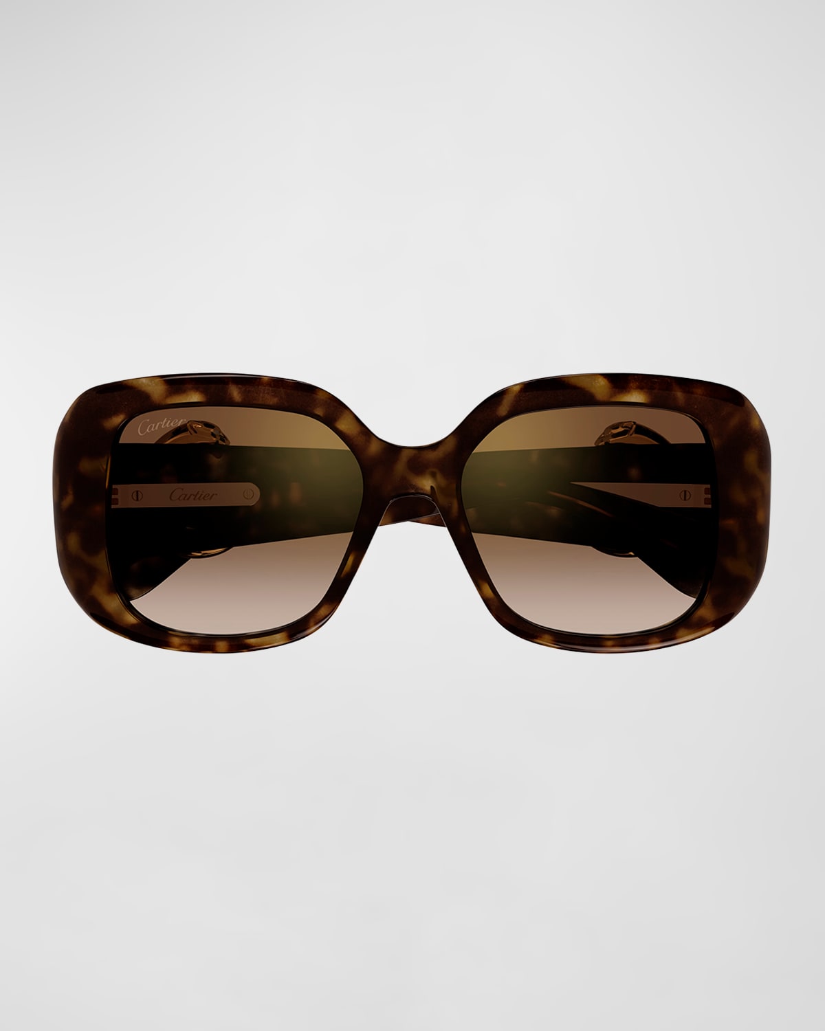Cartier Panther-c Acetate Square Sunglasses In Dark Tortoiseshel
