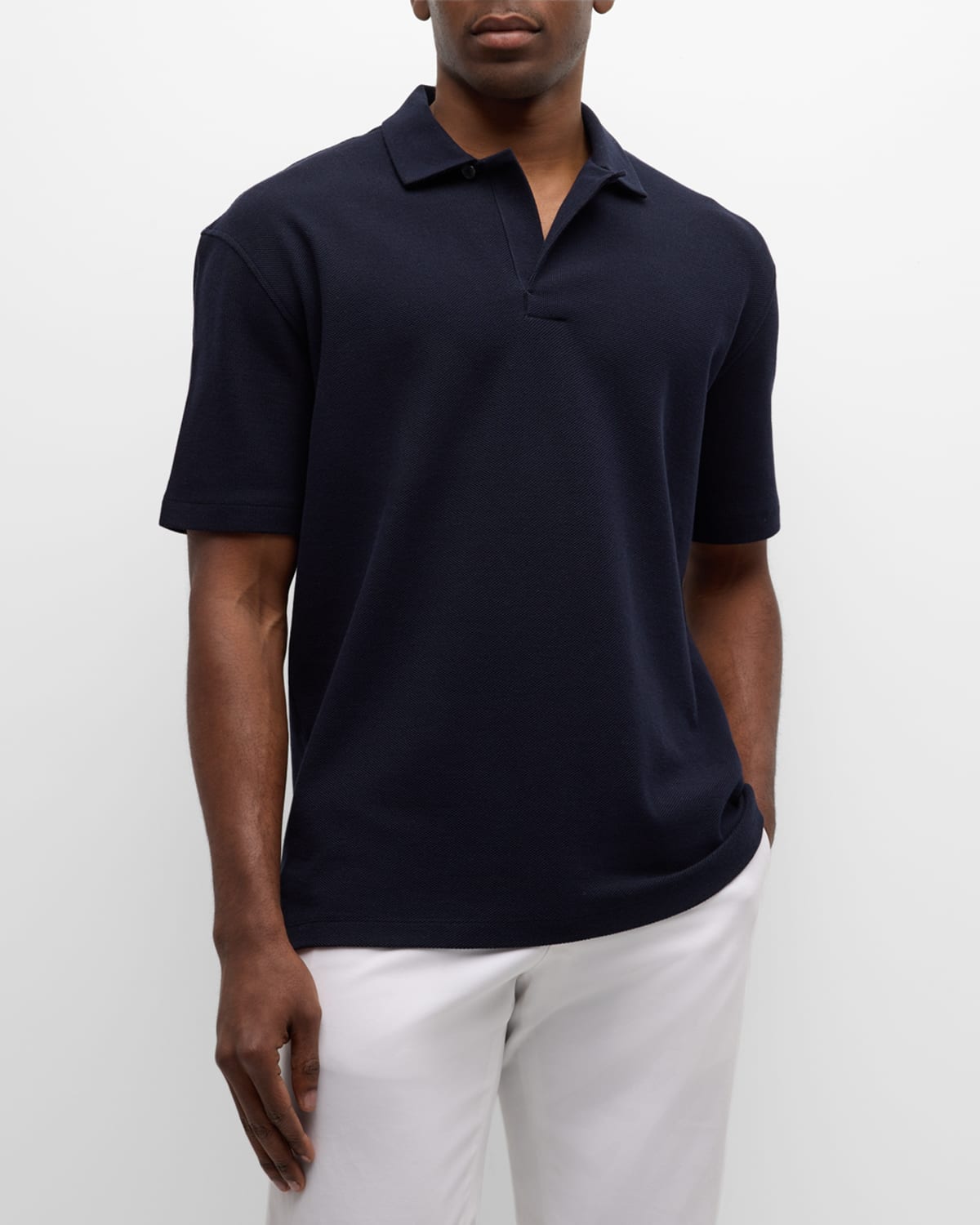 Shop Zegna Men's Cotton Honeycomb Polo Shirt In Navy Solid