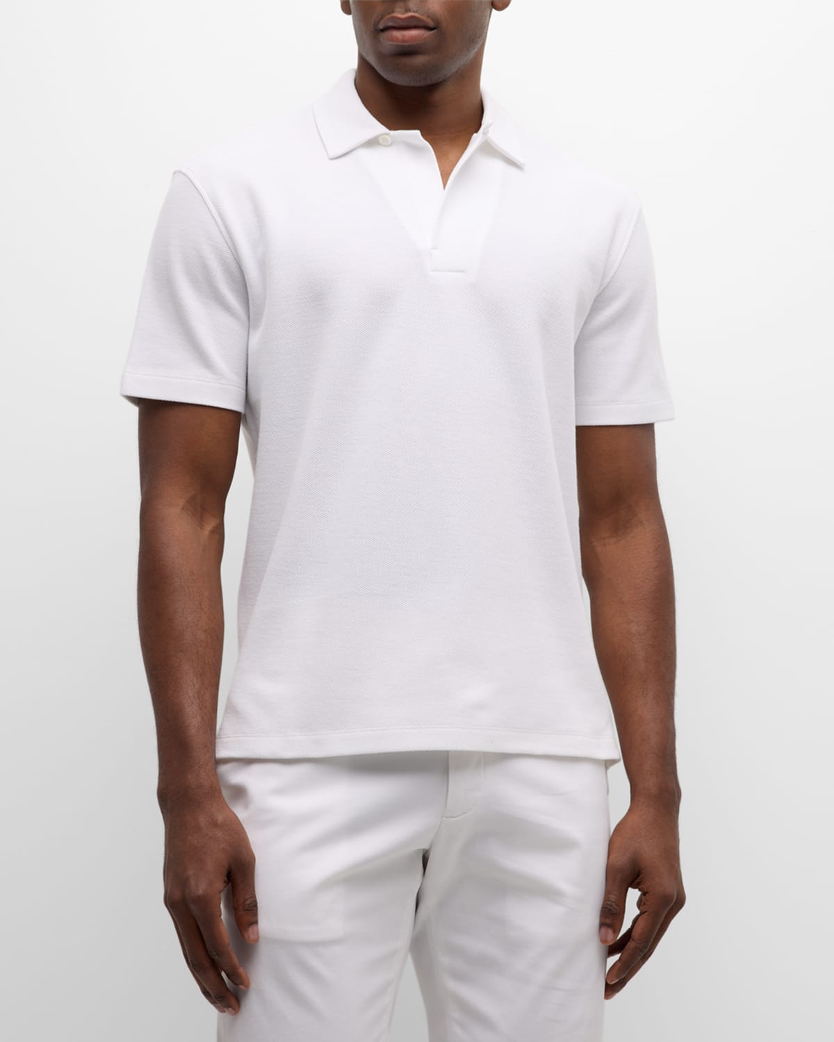 Shop Zegna Men's Cotton Honeycomb Polo Shirt In White Solid