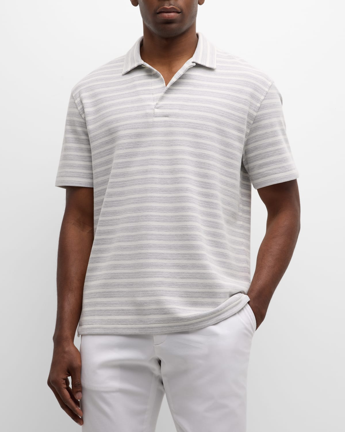 Zegna Men's Cotton Stripe Polo Shirt In Light Gray Solid