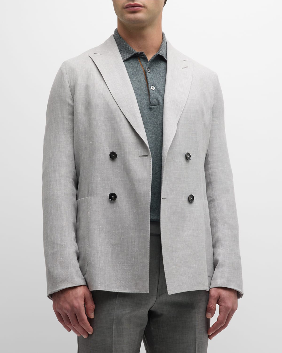 Zegna Men's Crossover Double-breasted Blazer In Light Grey