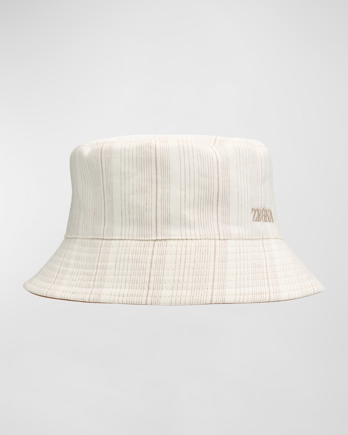 Shop Zegna Men's Reversible Striped Bucket Hat In Medium Beige Stripe