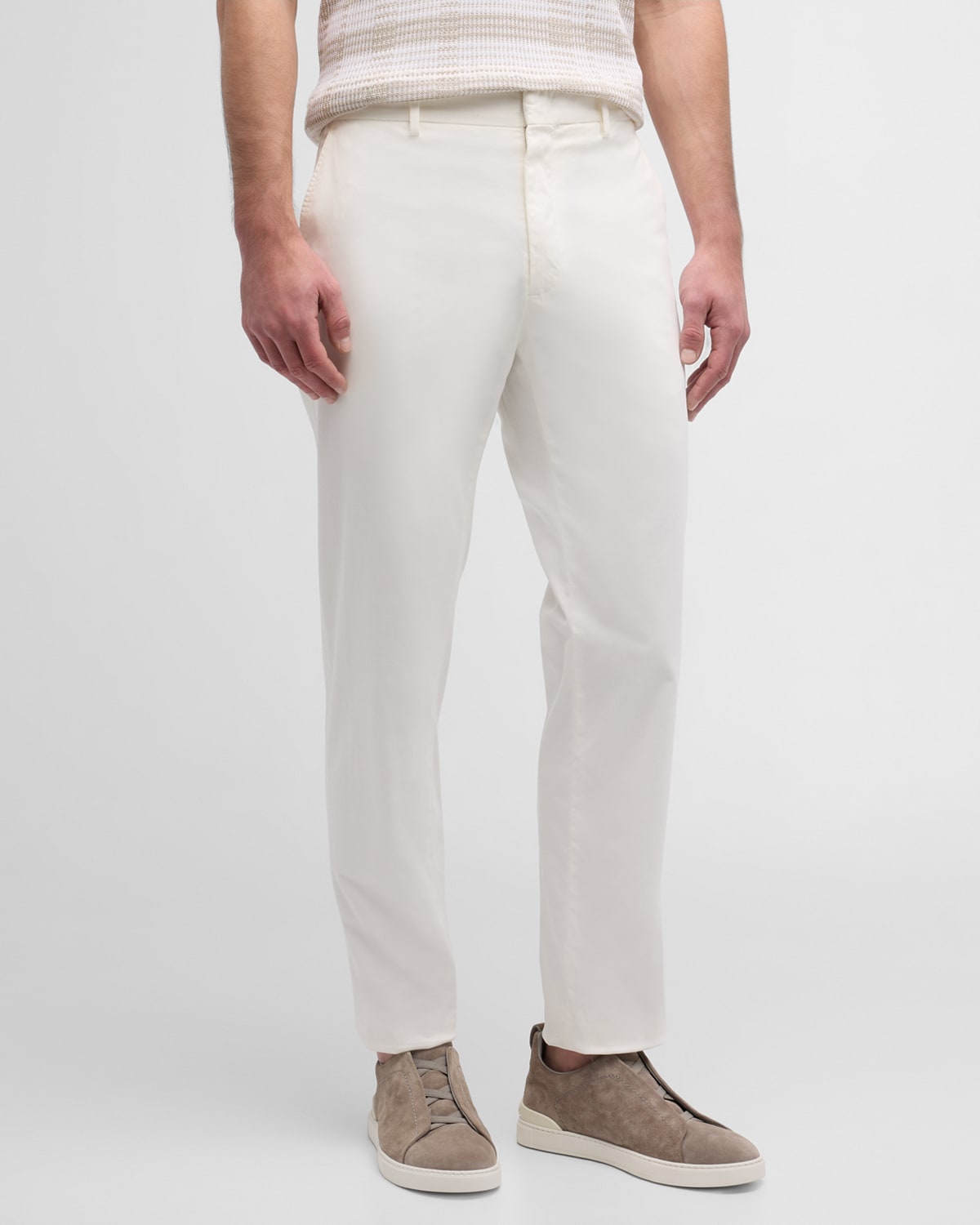 Zegna Men's Slim Flat-front Pants In White Solid