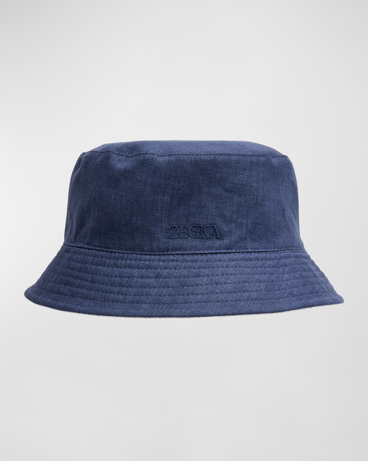 Shop Zegna Men's Reversible Striped Bucket Hat In Medium Blue Stripe
