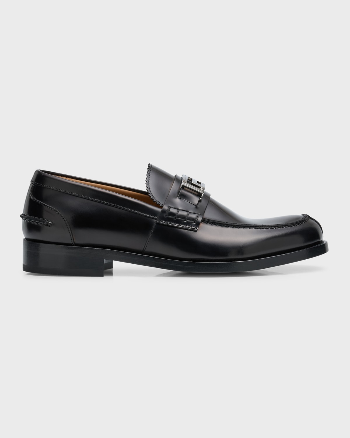 Versace Men's Greca Leather Penny Loafers In Black Ruthenium