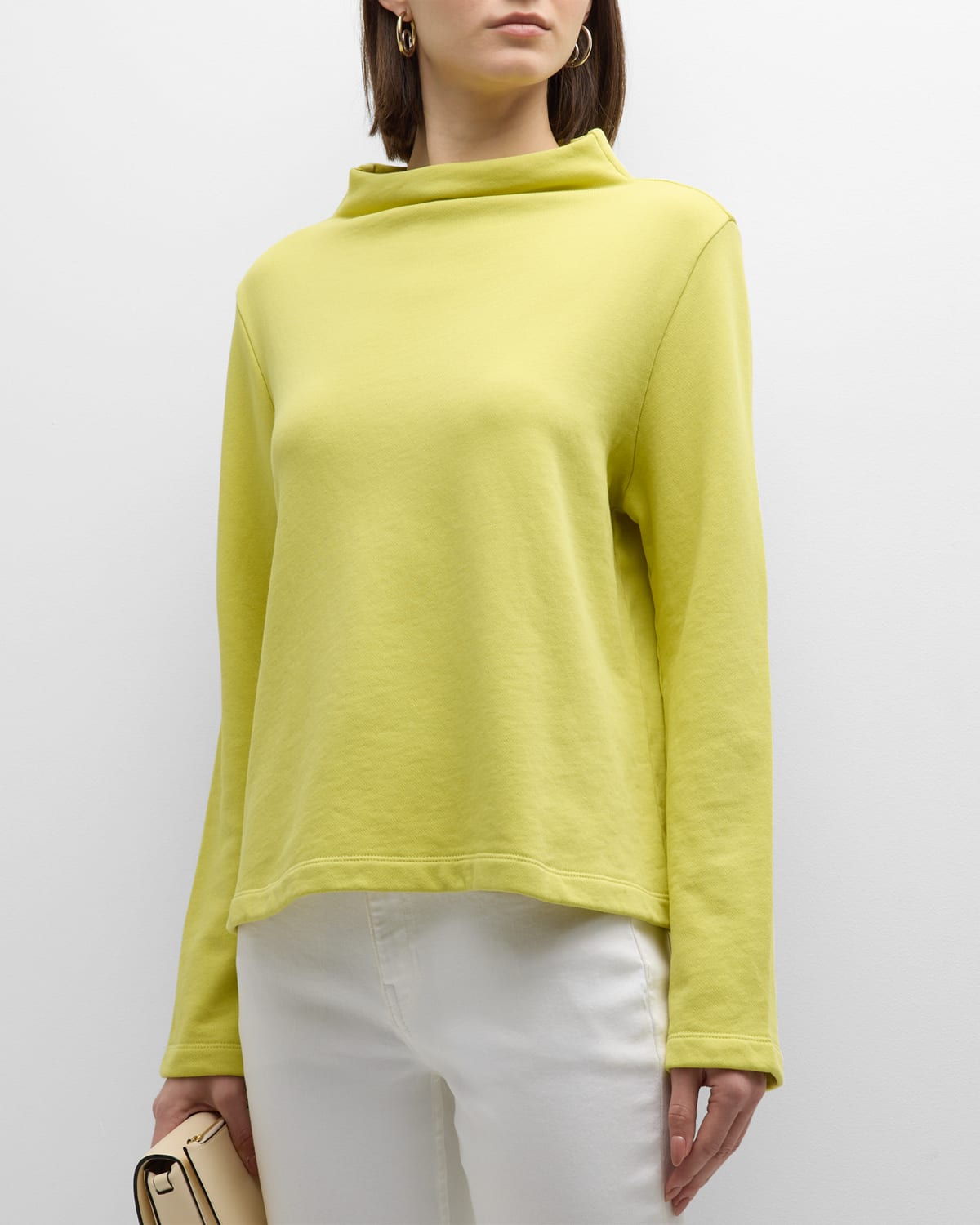 Shop Eileen Fisher Funnel-neck Organic Cotton Top In Citron