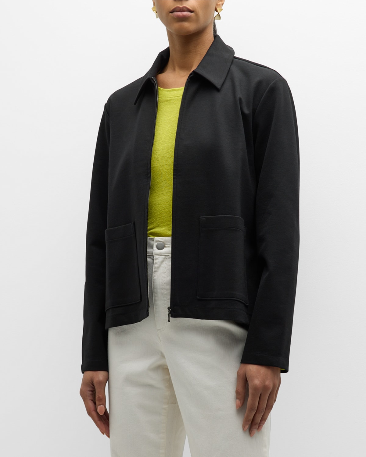 Shop Eileen Fisher Zip-front Washable Flex Ponte Jacket In Black