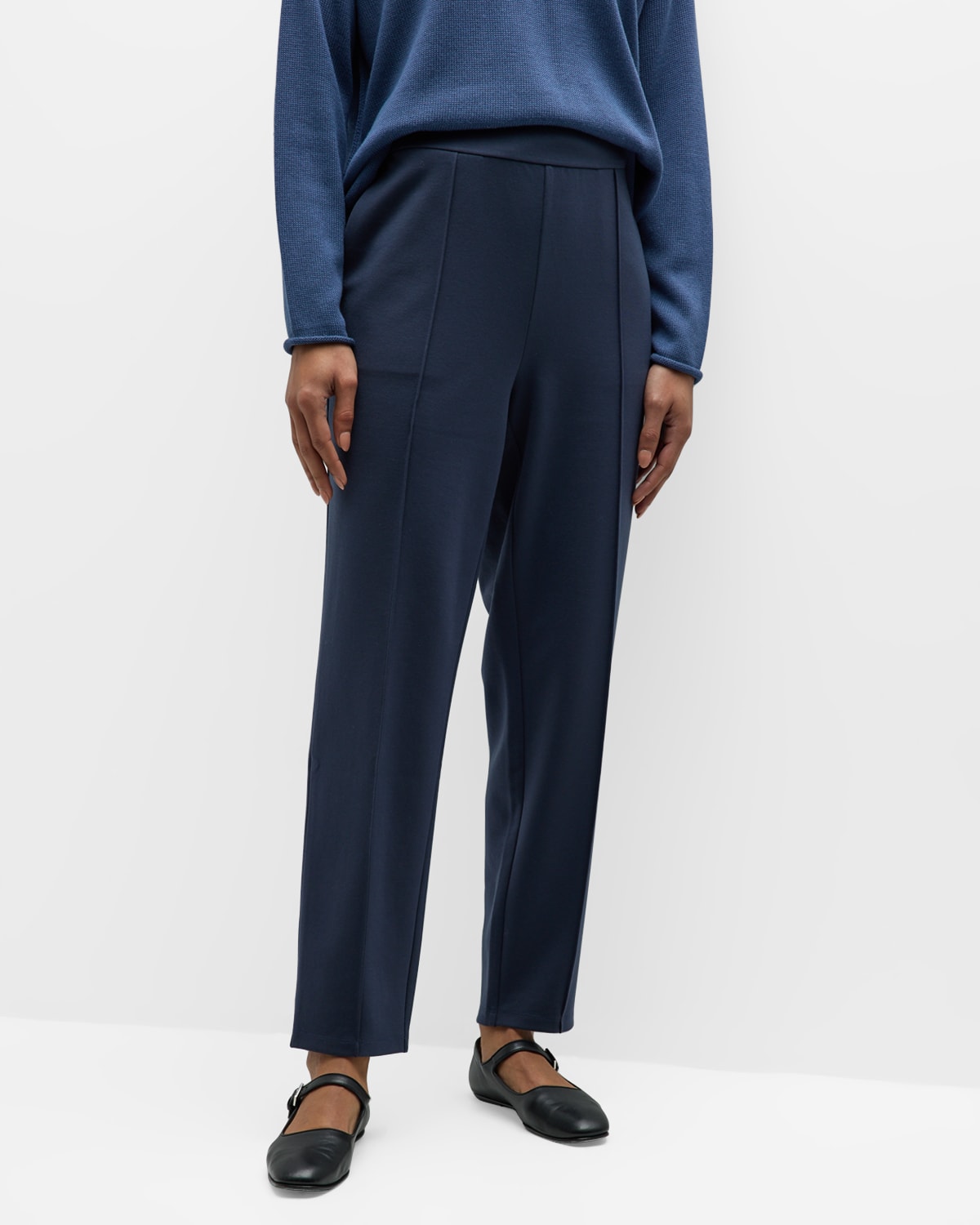 EILEEN FISHER PETITE TAPERED PINTUCK FLEX PONTE ANKLE PANTS