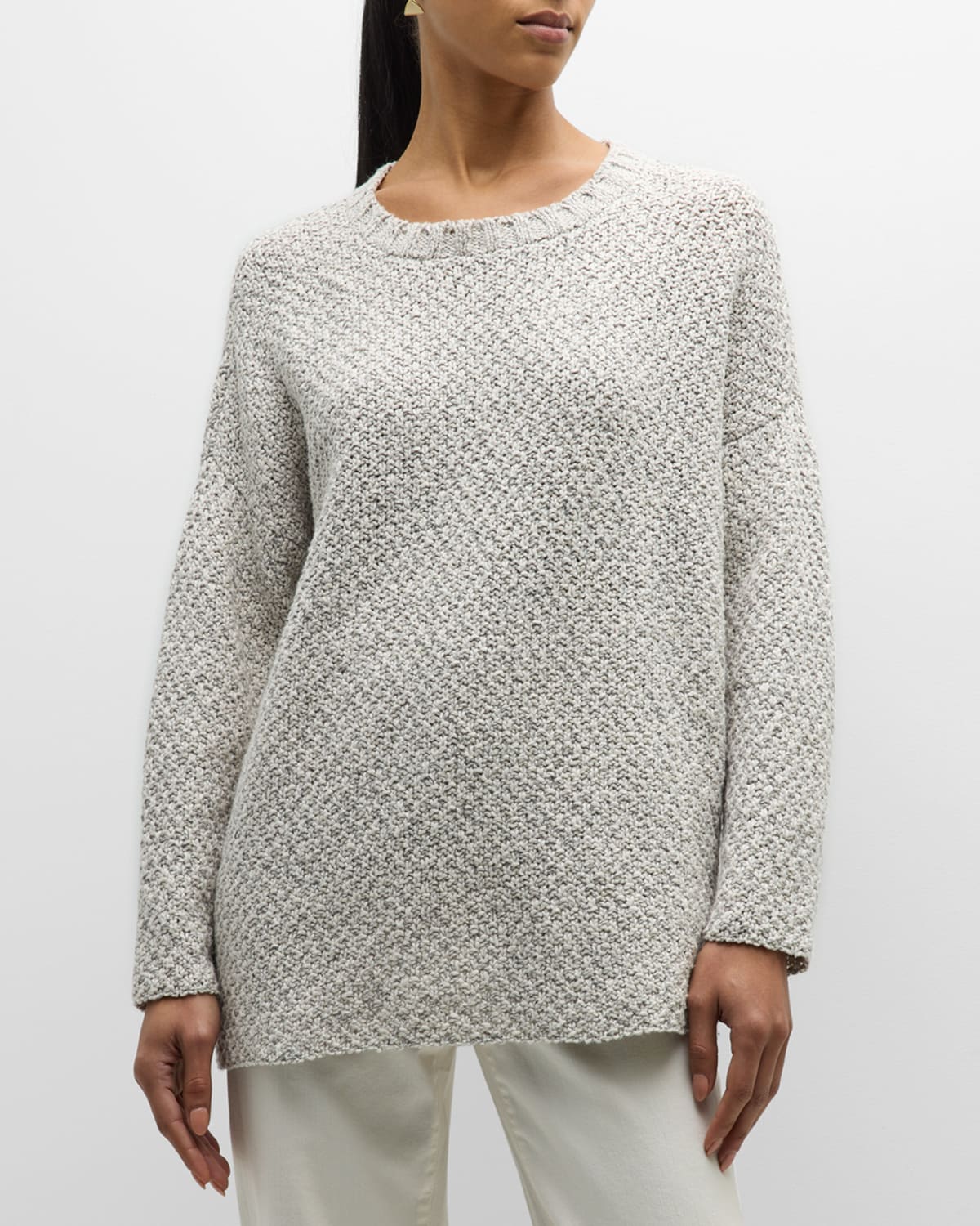 Shop Eileen Fisher Crewneck Moss Stitch Organic Cotton Sweater In Sea Salt