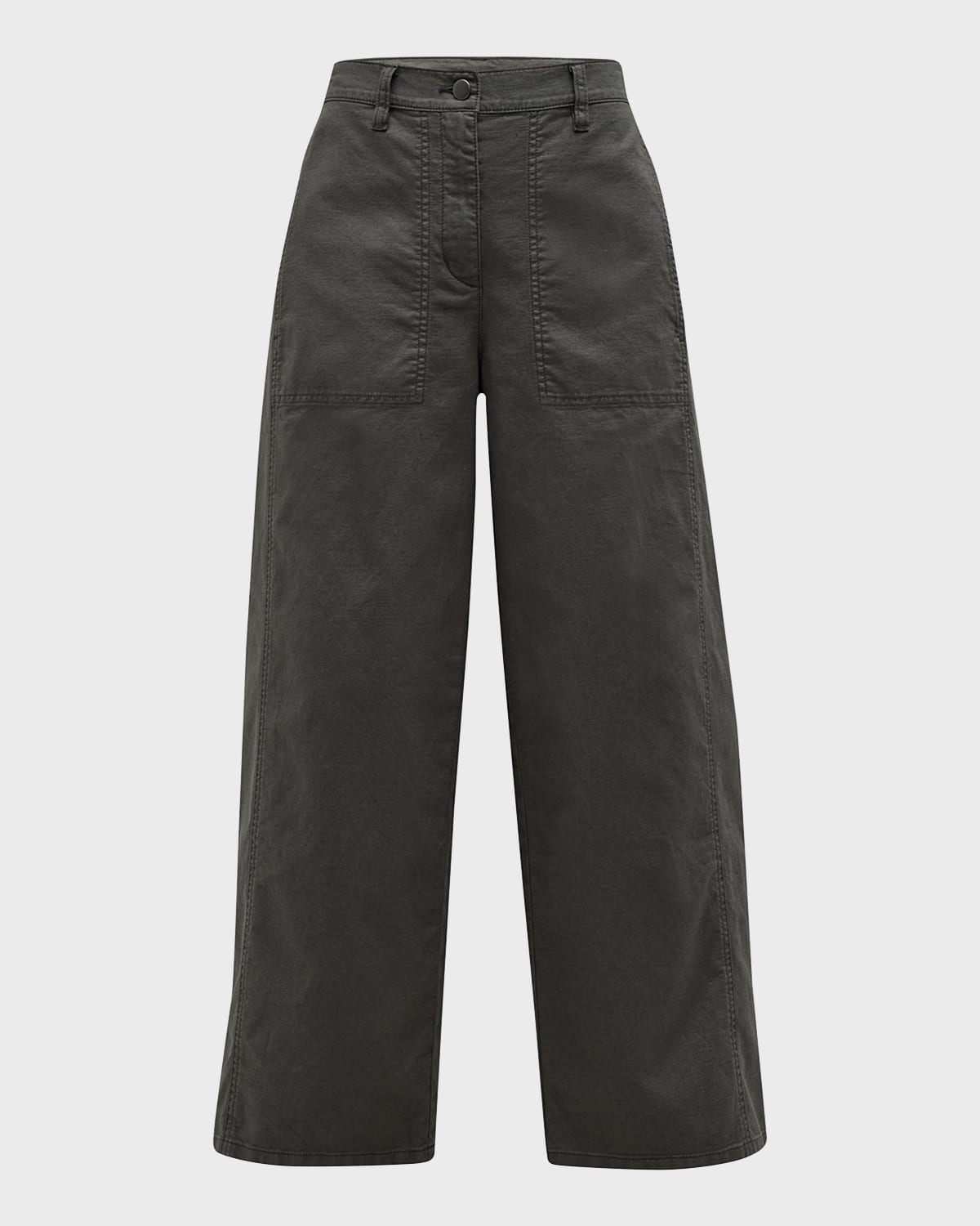 Shop Eileen Fisher Cropped Wide-leg Hemp-cotton Pants In Grove