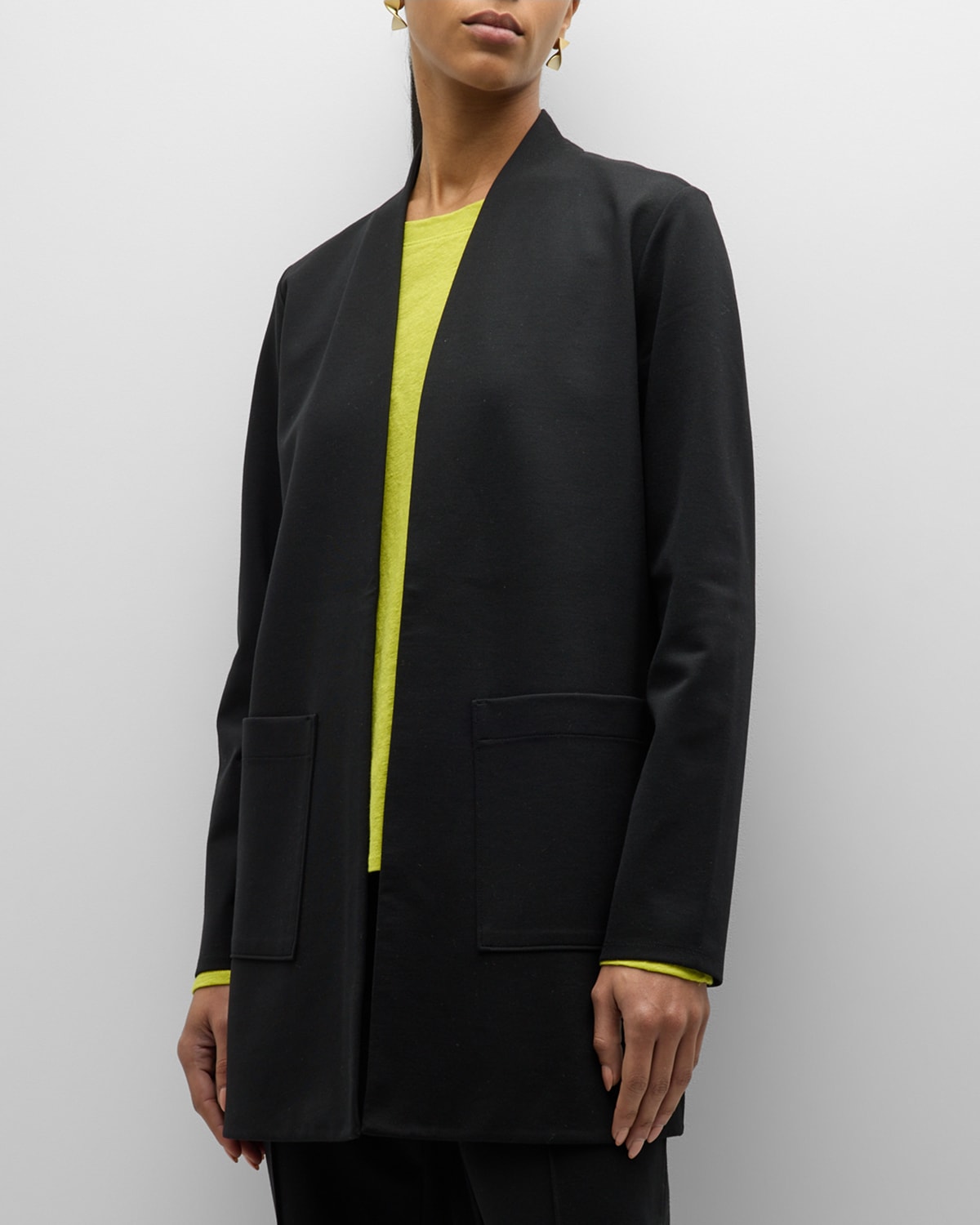 Eileen Fisher Open-front Washable Flex Ponte Jacket In Black
