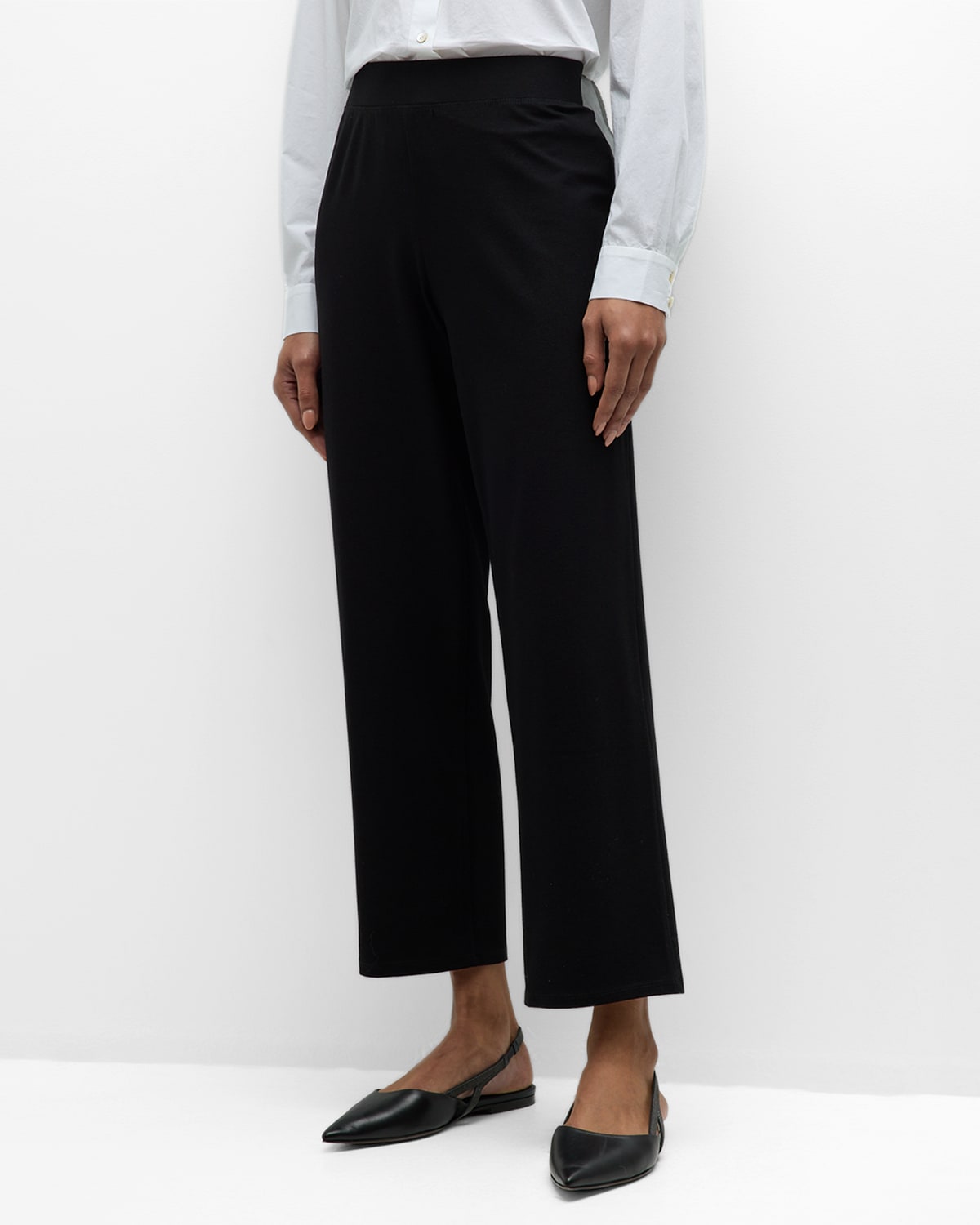 Shop Eileen Fisher Cropped Straight-leg Stretch Crepe Pants In Black
