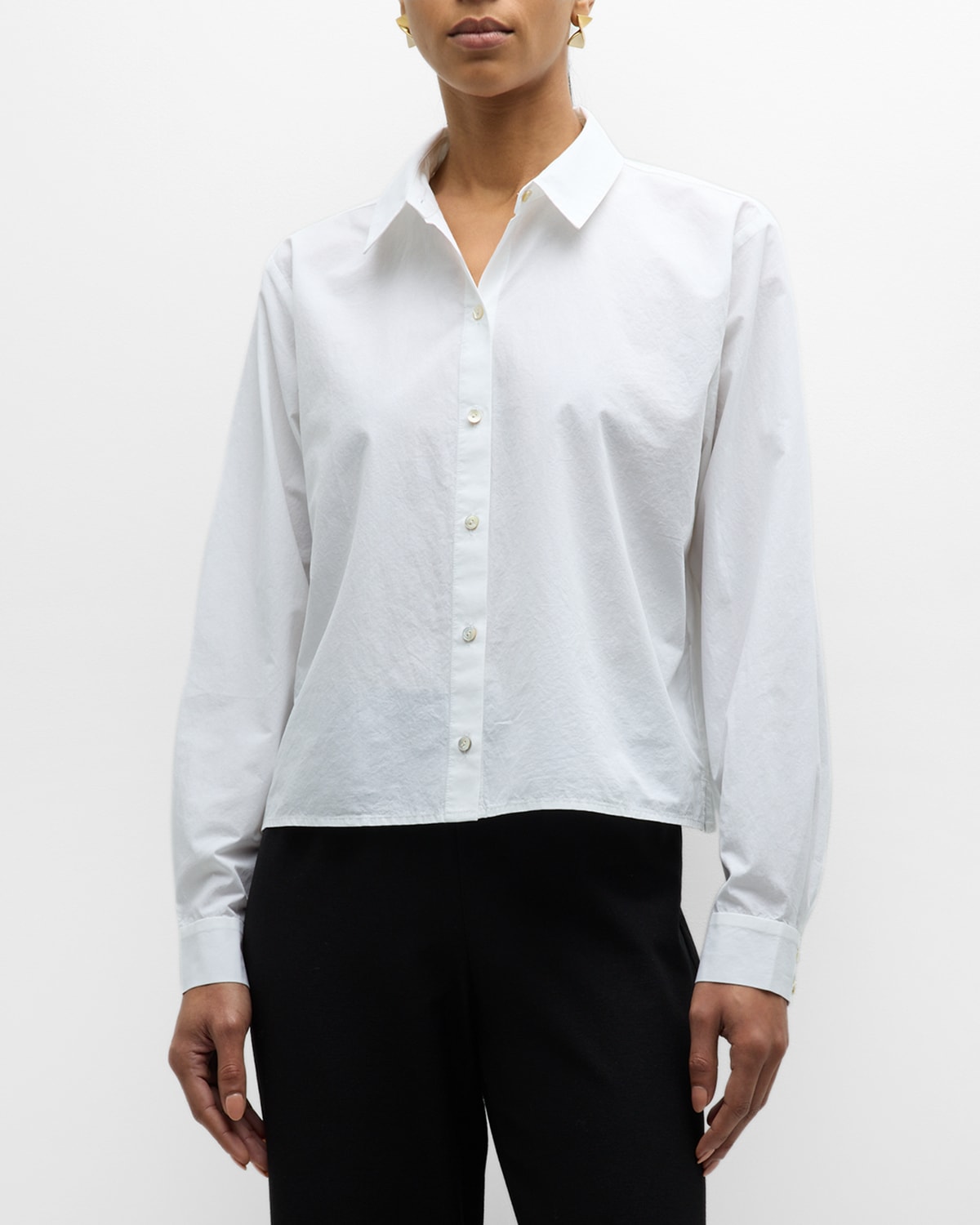 Shop Eileen Fisher Button-down Organic Cotton Poplin Shirt In White