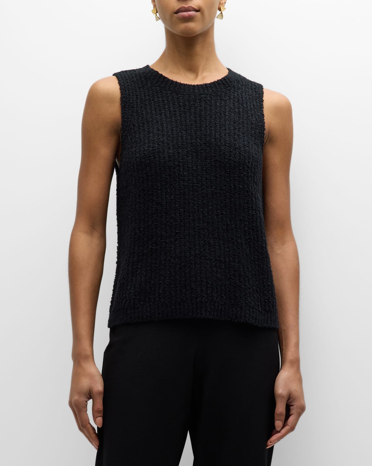 Eileen Fisher Ribbed Sleeveless Crewneck Top In Black
