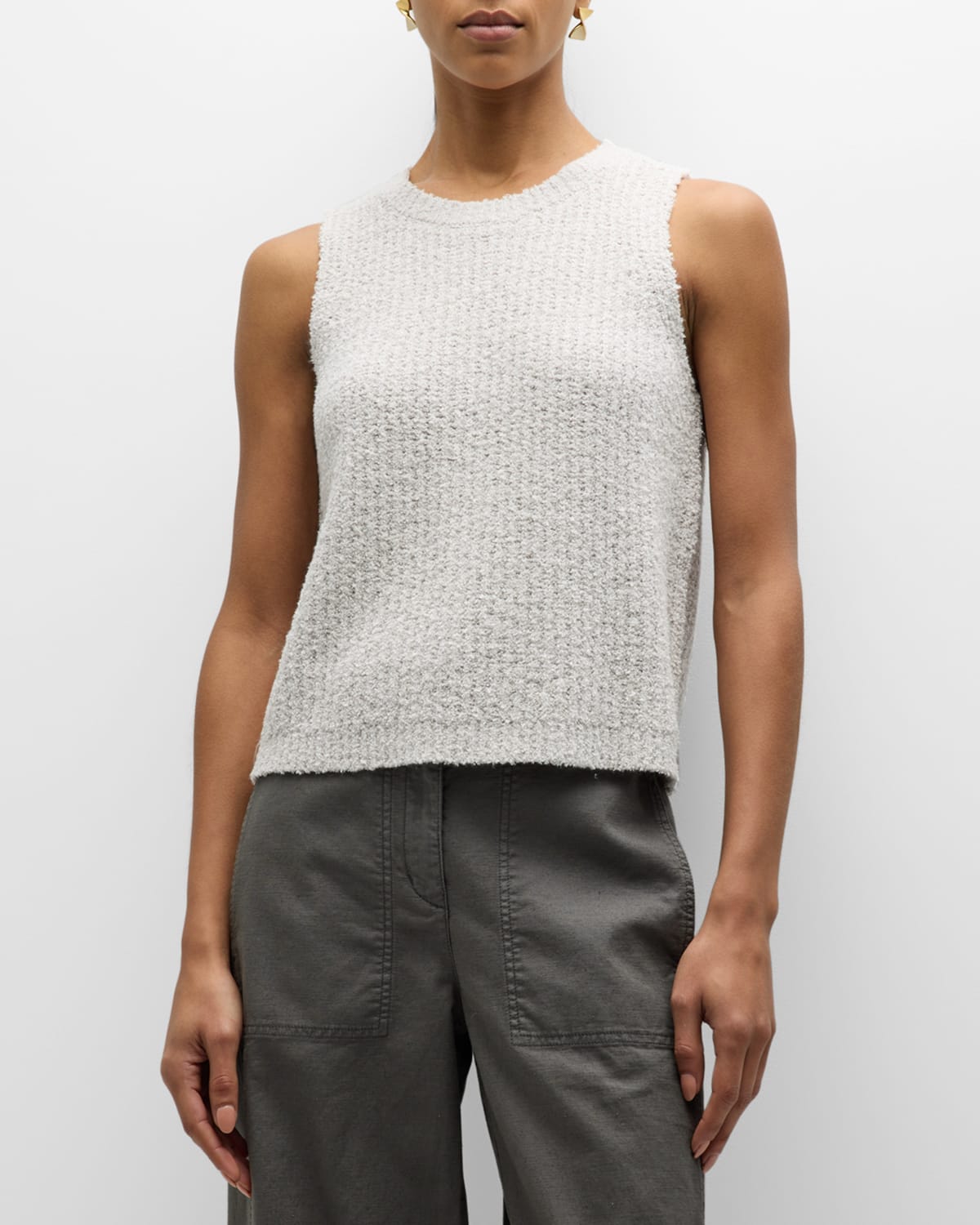 Eileen Fisher Ribbed Sleeveless Crewneck Top In Bone