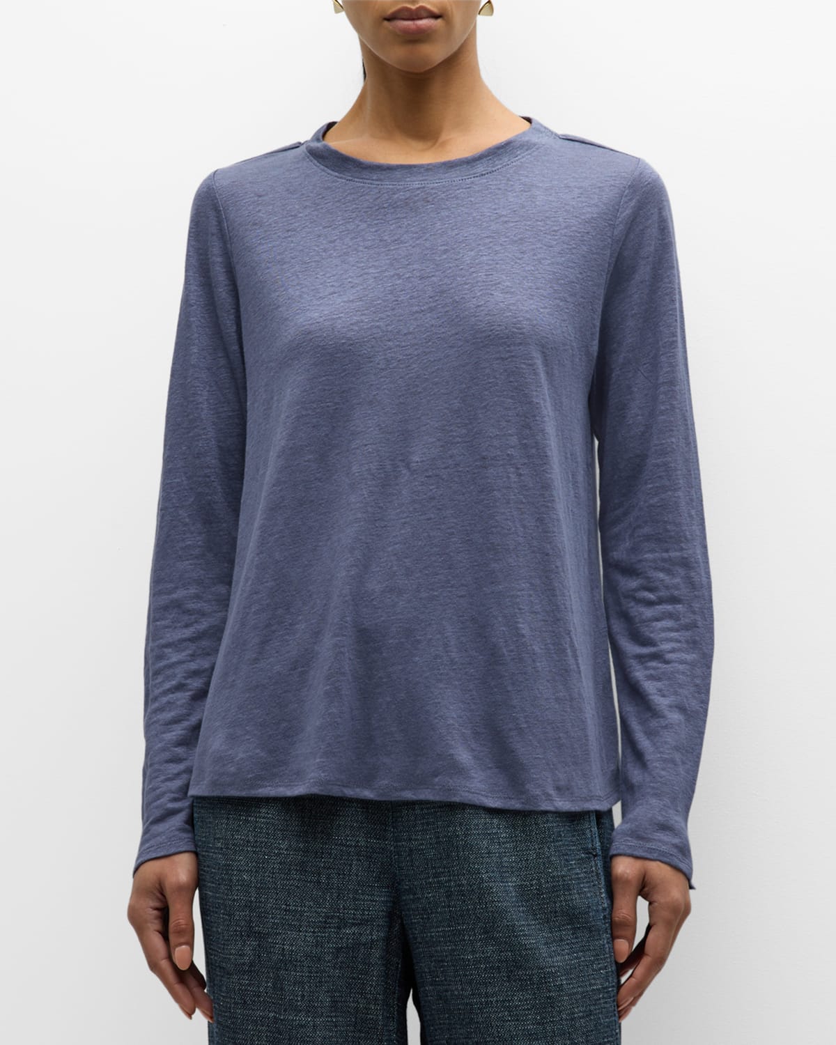 Eileen Fisher Long-sleeve Organic Linen Jersey Tee In Twilight