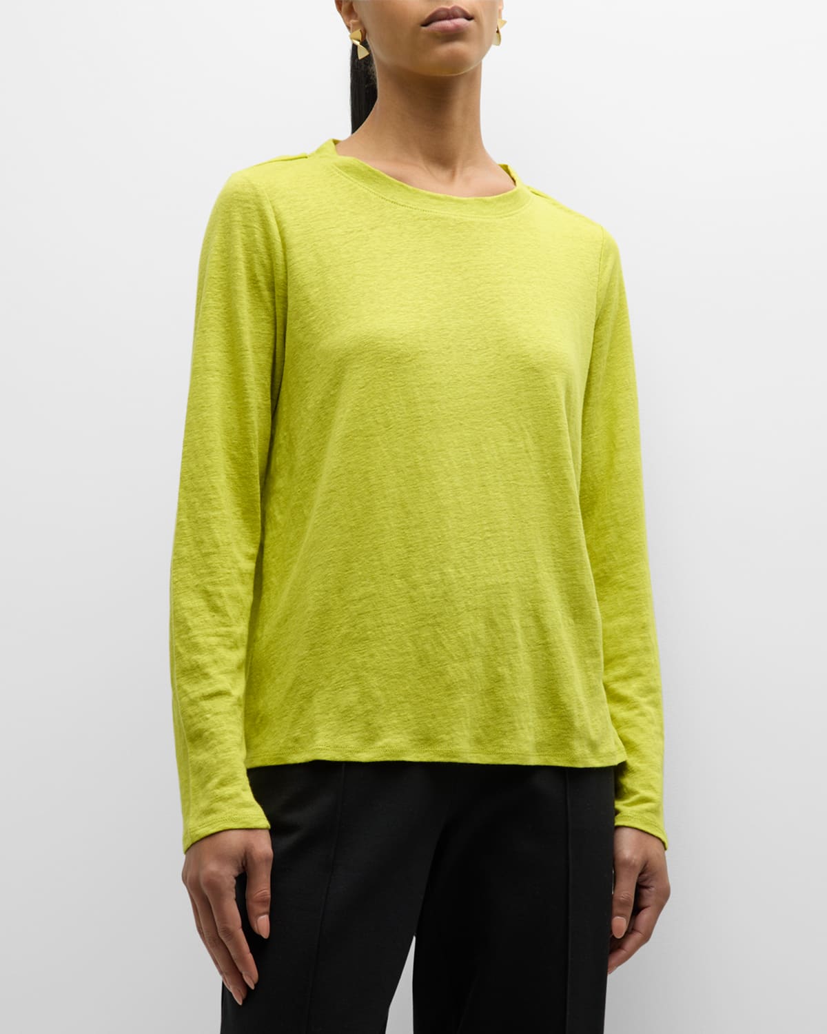Eileen Fisher Long-sleeve Organic Linen Jersey Tee In Citron