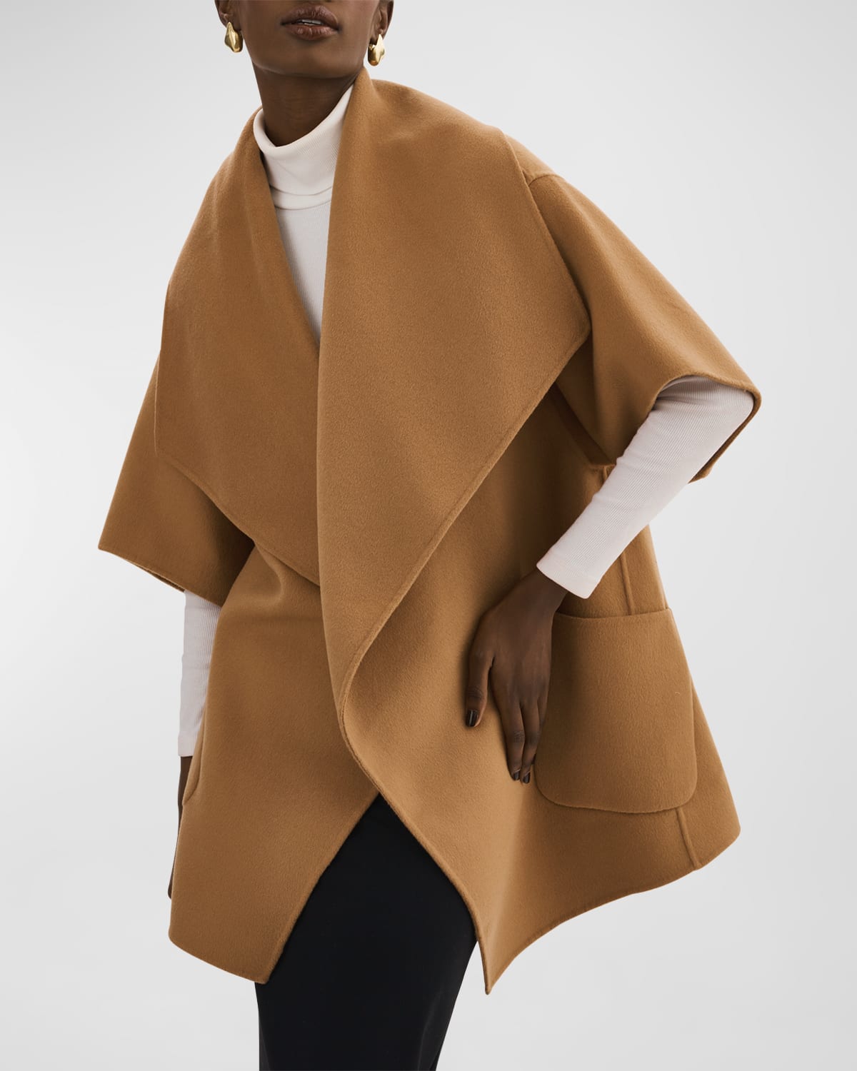 Lamarque Penelope Open-front Double Face Wool-blend Coat In Camel