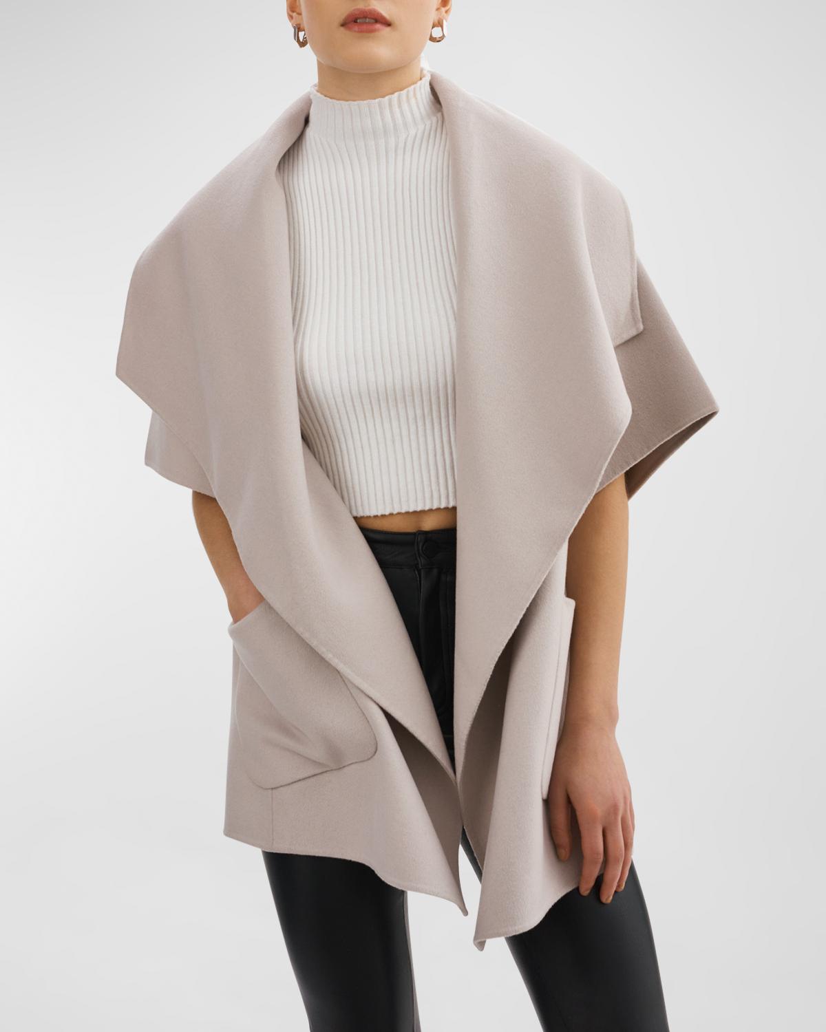 Lamarque Penelope Open-front Double Face Wool-blend Coat In Feather Grey