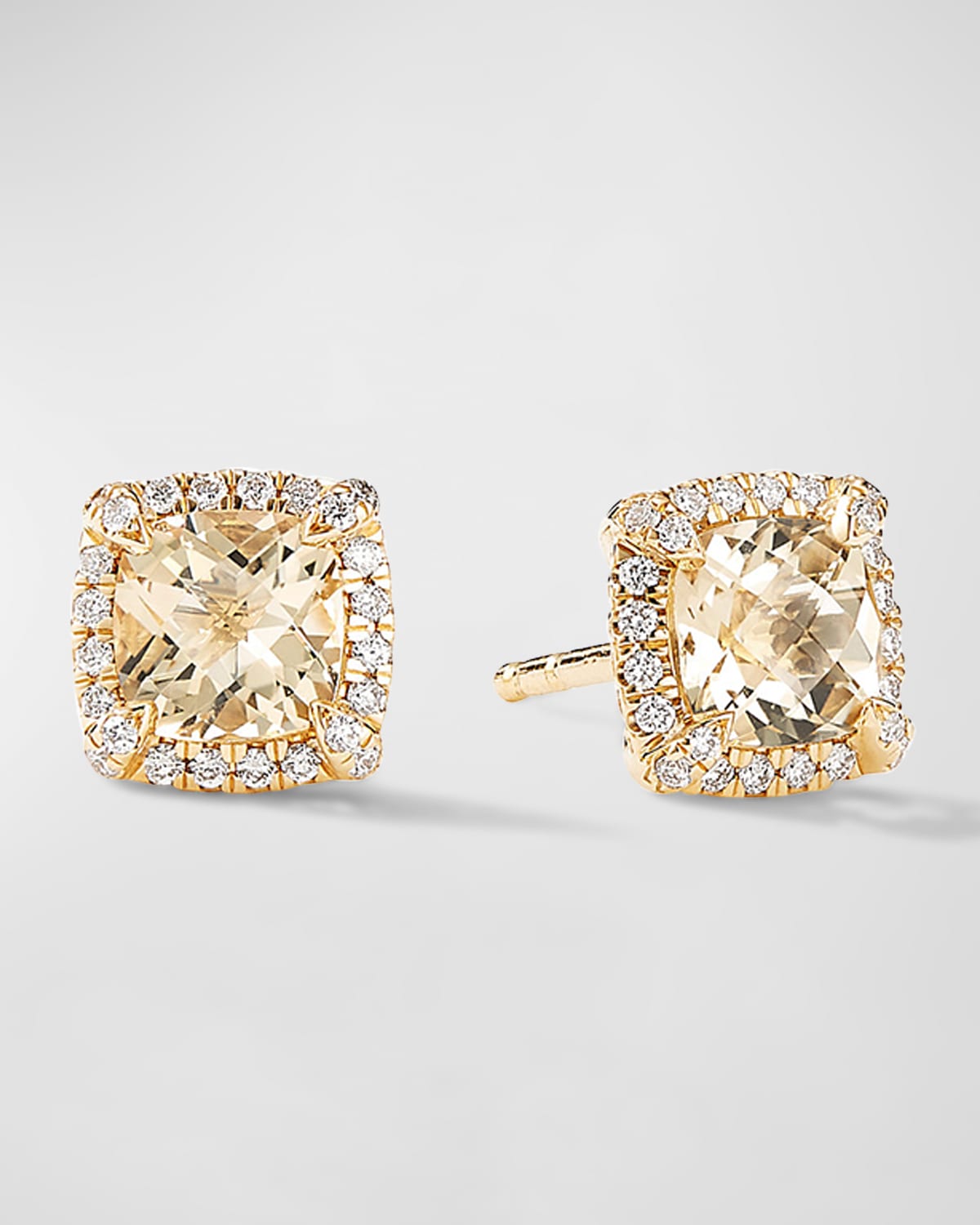 Petite Chatelaine Stud Earrings with Citrine and Diamonds in 18K Gold, 7mm