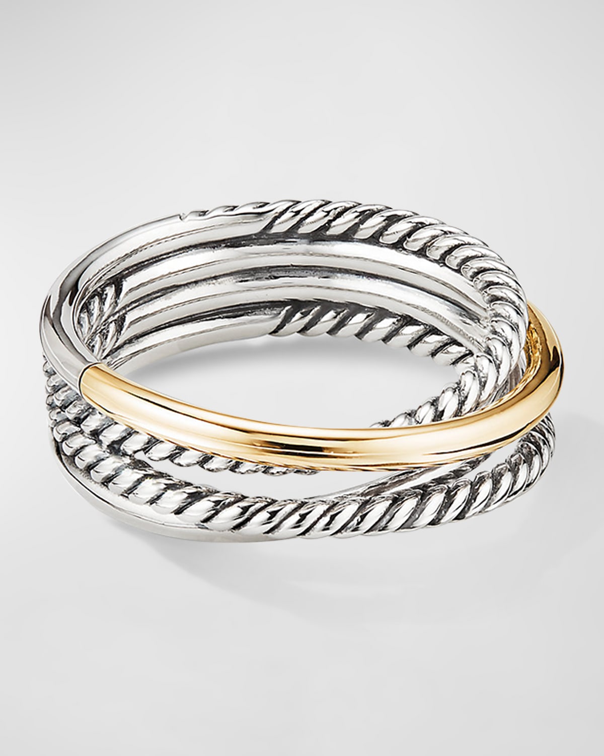 David Yurman Crossover Band Ring In Silver With 18k Gold, 6.8mm In Metallic