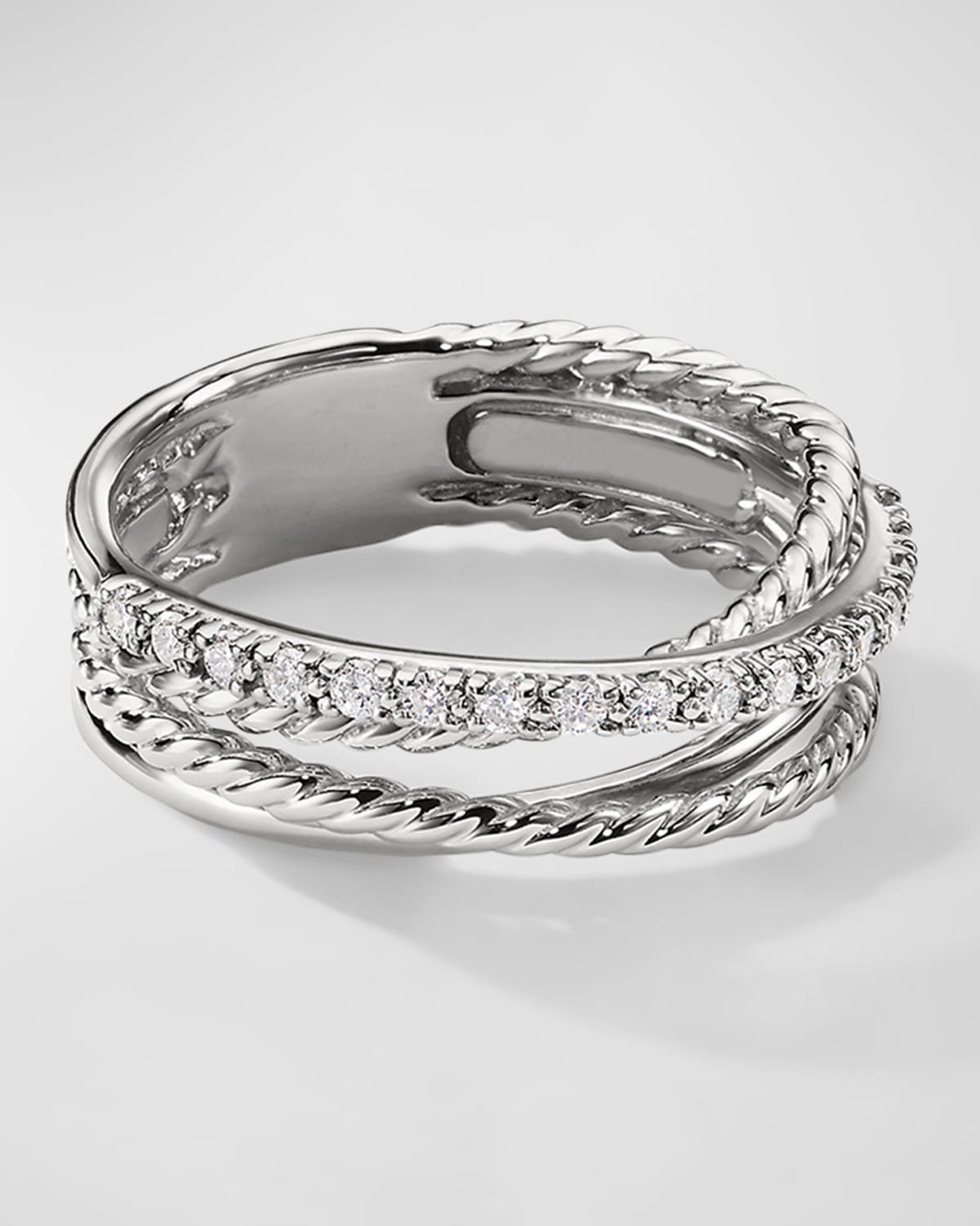 David Yurman Crossover Band Ring With Diamonds In Silver, 6.8mm In Sterling Silver
