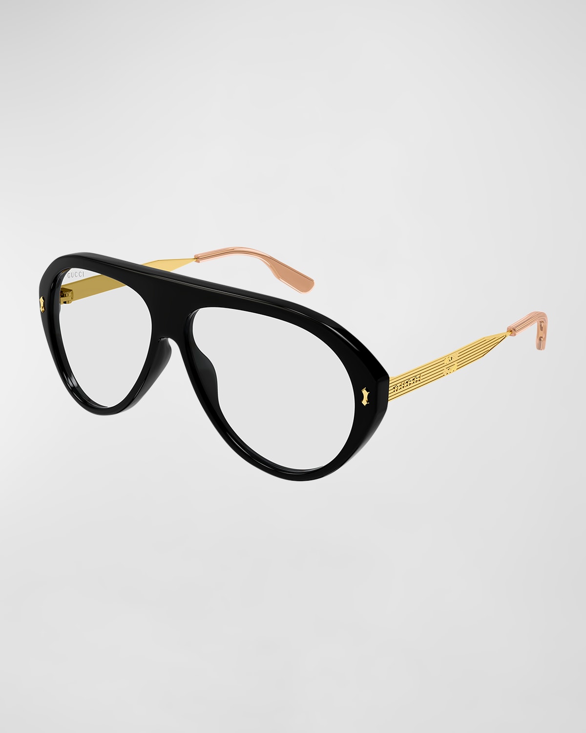 Gucci Stylish Rectangular Sunglasses For Men In Shiny Solid Black