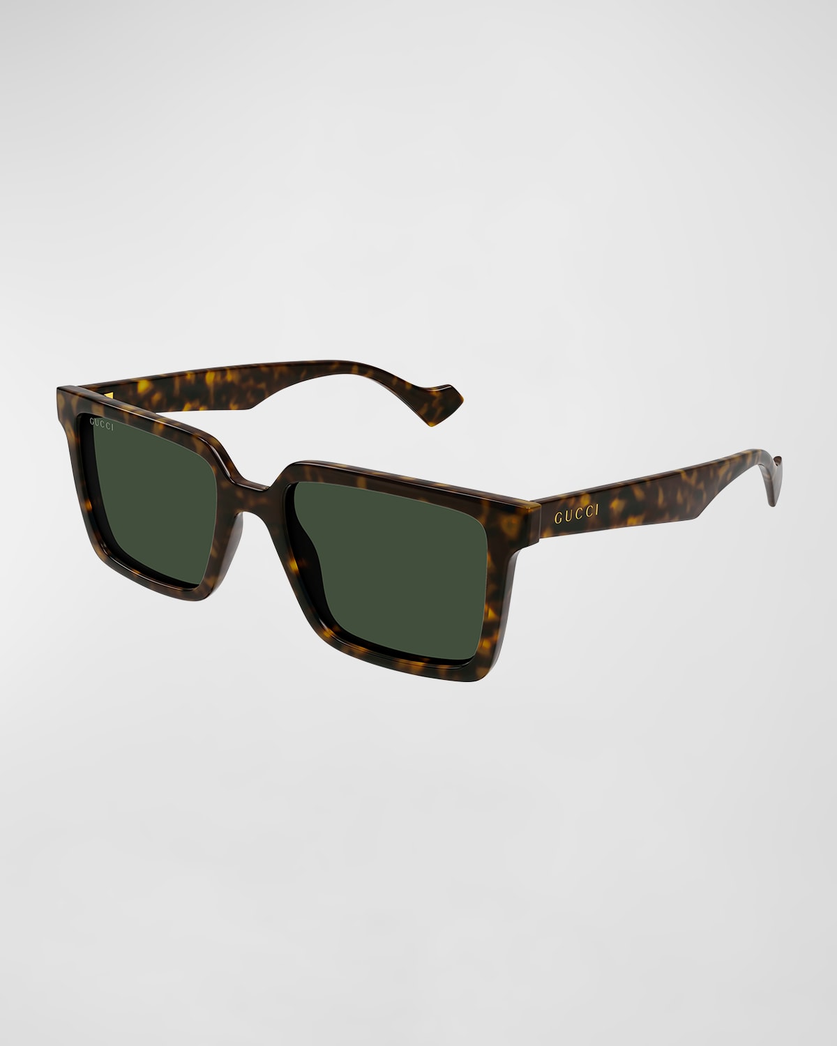 Gucci Men's Acetate Rectangle Sunglasses In Shiny Dark Havana