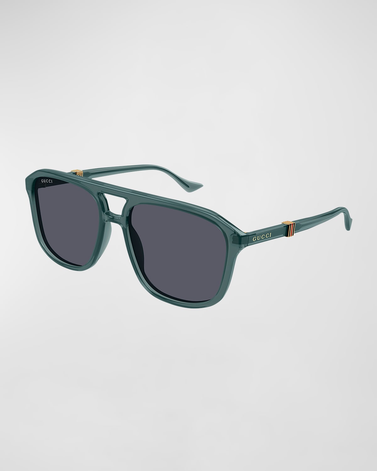 Gucci Men's Running Web Gg1494s 57mm Navigator Sunglasses In Dark Green Grey
