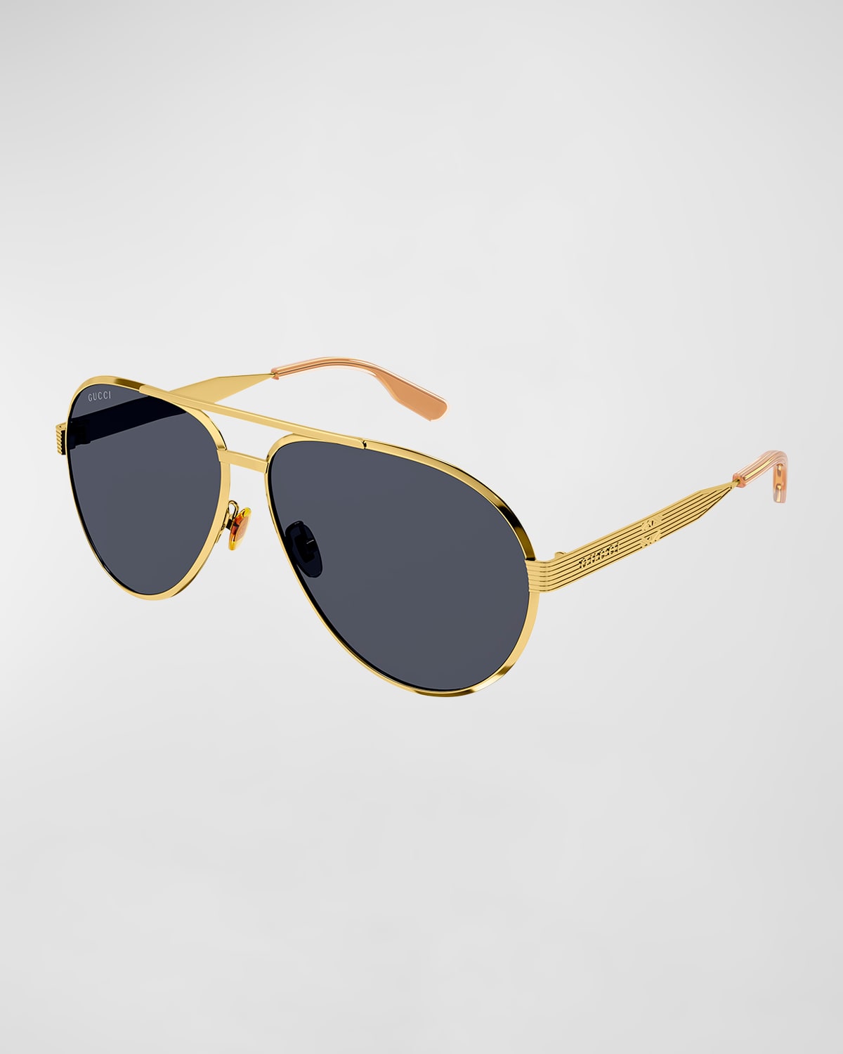 Shop Gucci Men's Double-bridge Metal Aviator Sunglasses In Shiny Yellow Gold