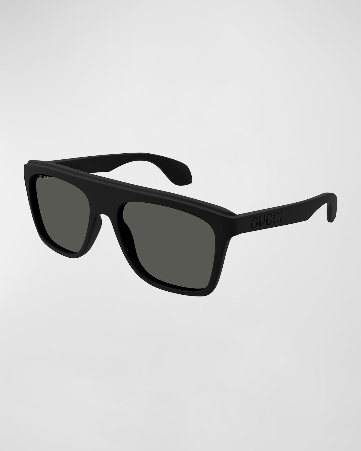 Gucci Men's Logo-cutout Acetate Rectangle Sunglasses In Matte Black