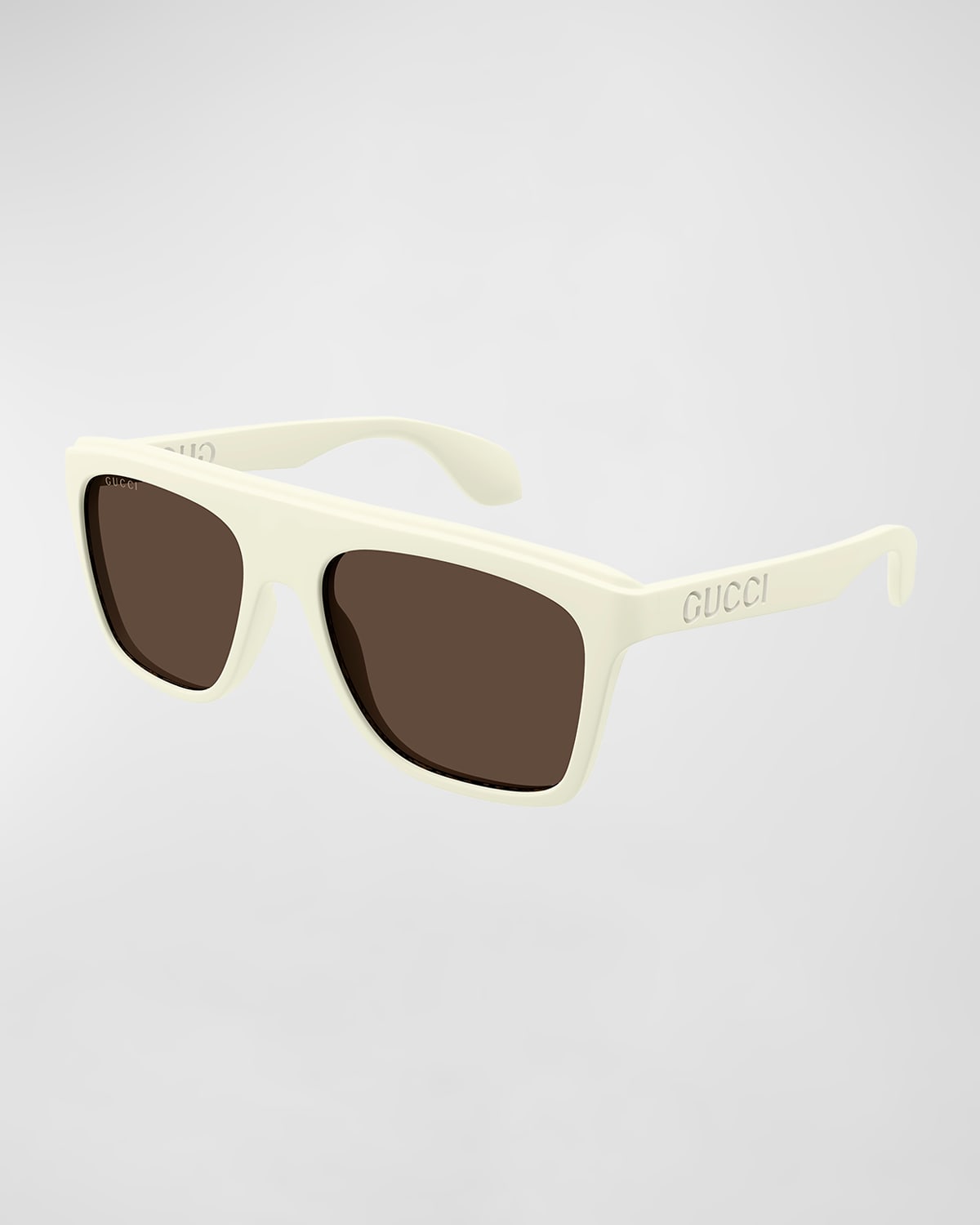 Shop Gucci Men's Logo-cutout Acetate Rectangle Sunglasses In Matte Solid White