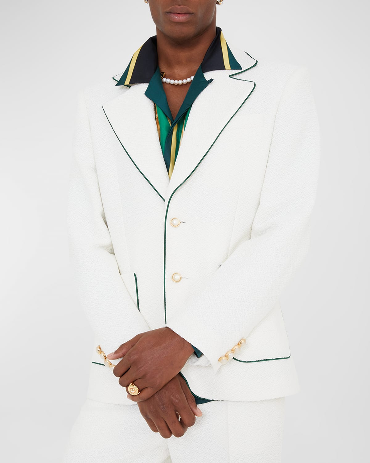 Shop Casablanca Men's Textured Jacket With Piping In White