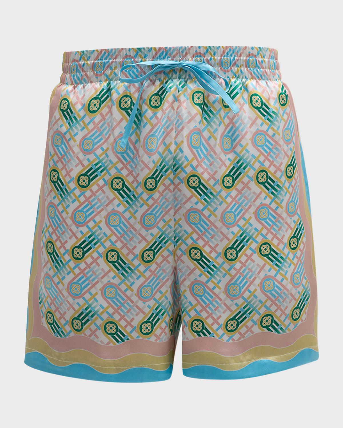 Shop Casablanca Men's Ping Pong Monogram Silk Shorts