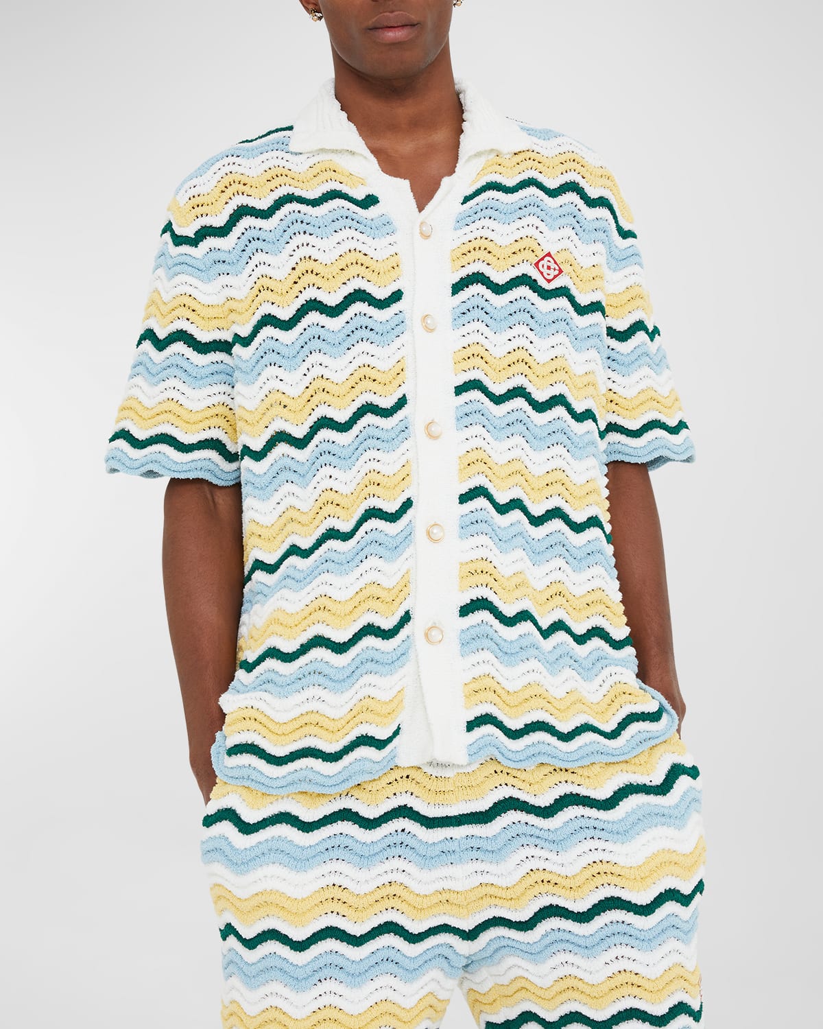 Shop Casablanca Men's Boucle Wave Camp Shirt In Yello