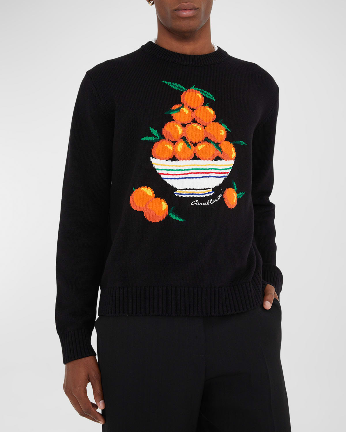Shop Casablanca Men's Pyramide D'oranges Intarsia Sweater In Black