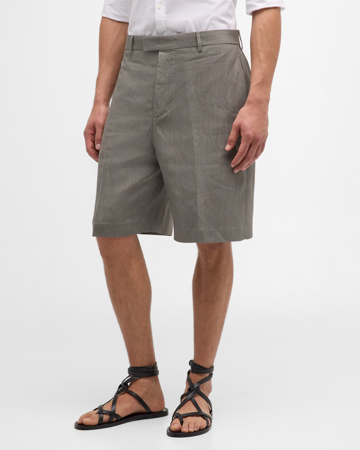 Shop Ferragamo Men's Linen-blend Shorts In Ash Grey
