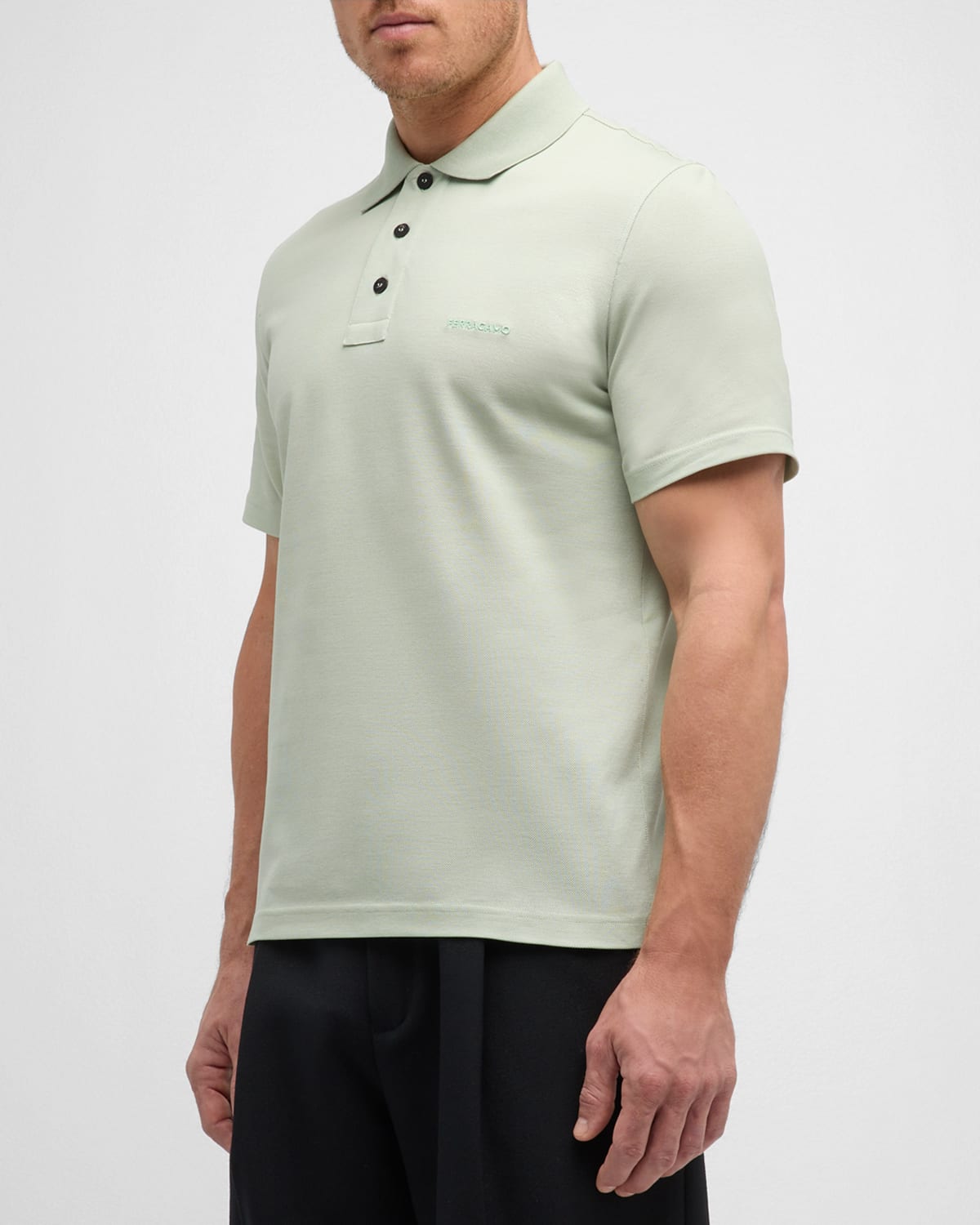 Shop Ferragamo Men's 3-button Pique Polo Shirt In Sage