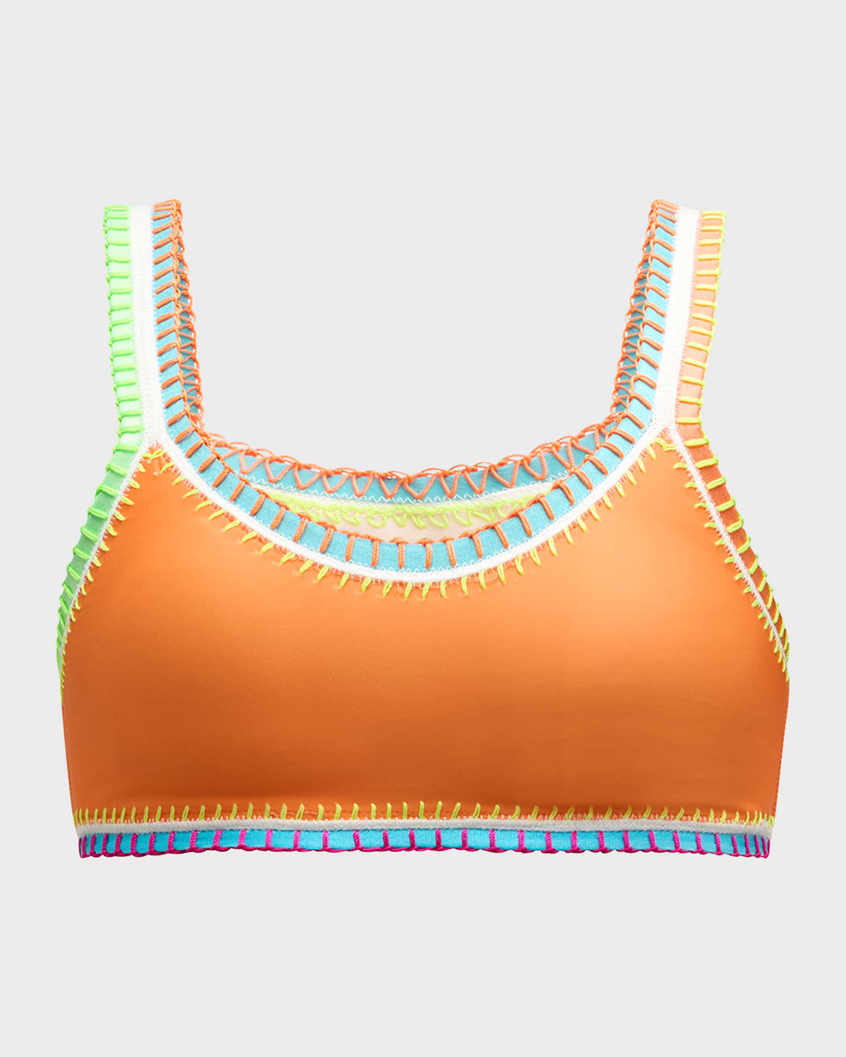 Platinum Inspired By Solange Ferrarini Crochet-trim Bralette Bikini Top In Mango Tango