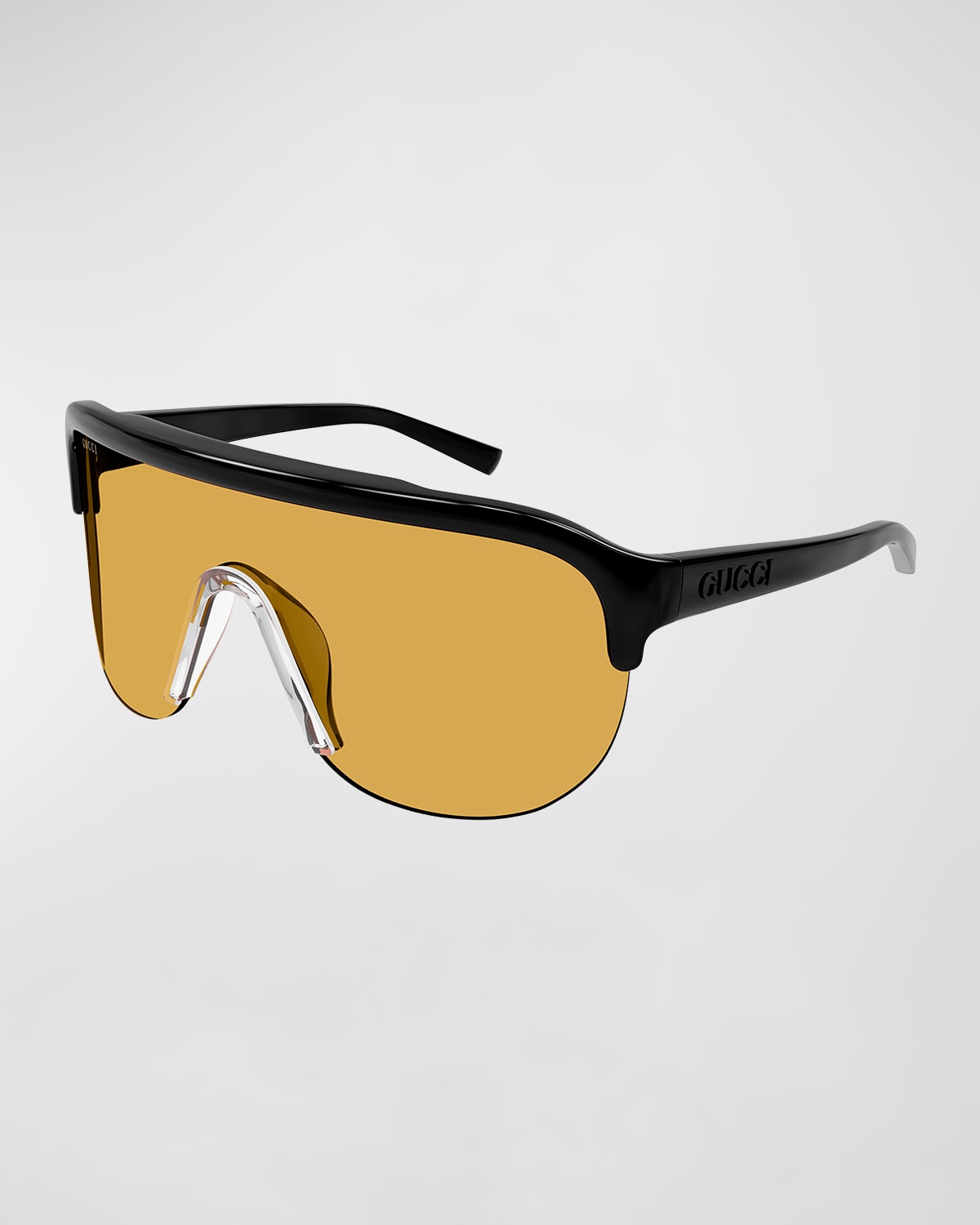Gucci Men's Oversized Acetate Shield Sunglasses In 005 Shiny Black