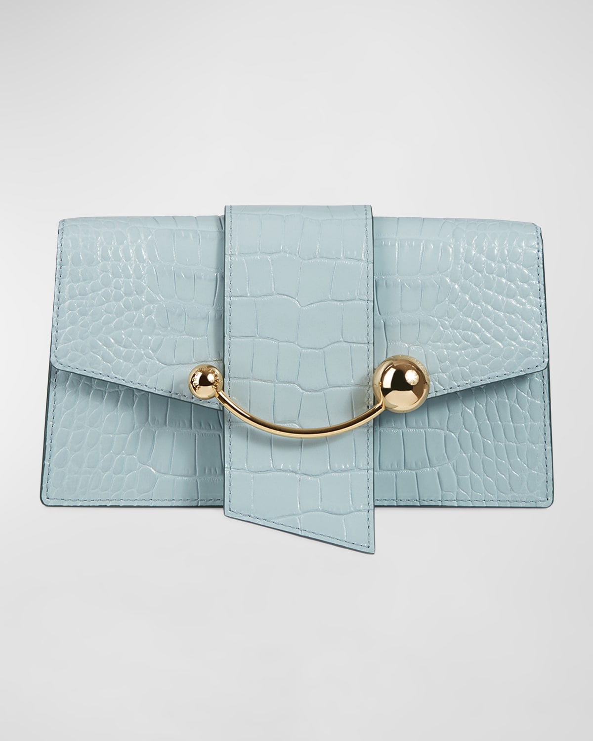 Strathberry Crescent Croc-embossed Leather Crossbody Bag In Duck Egg Blue