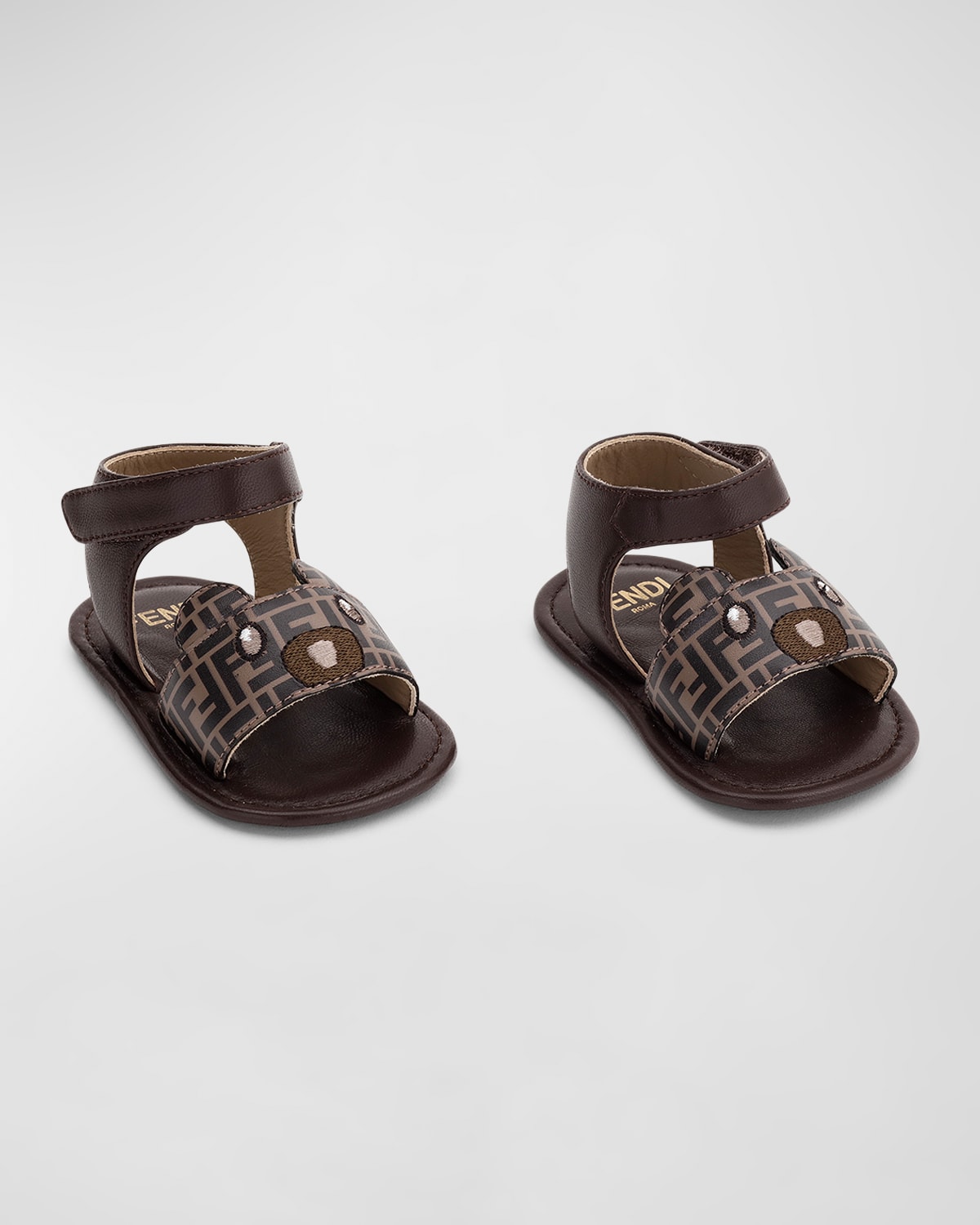 Shop Fendi Girl's Baby Sandalo With Ff Detailed Bear In Tabacco