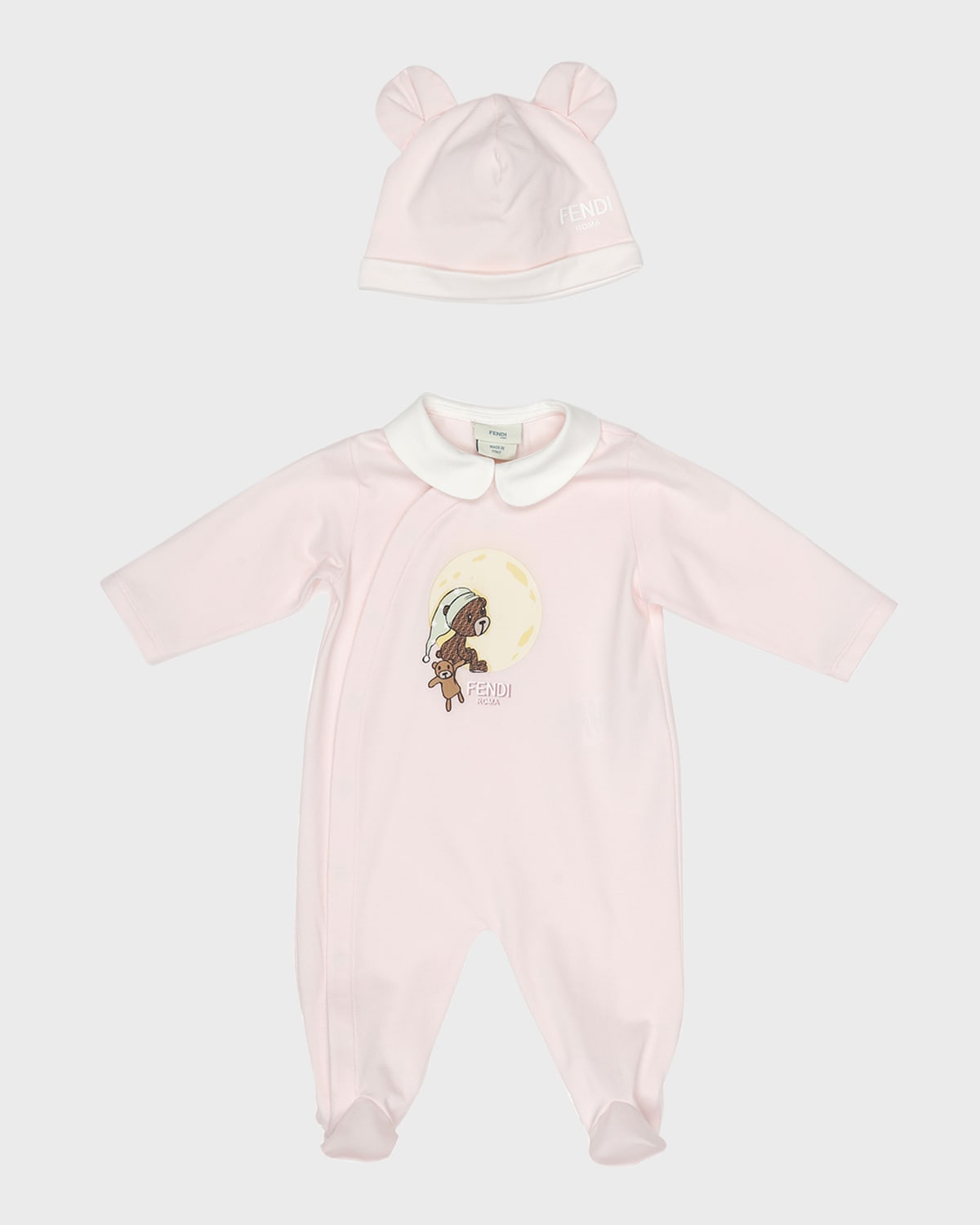 Girl's Bear On The Moon Footie and Hat Set, Size 1M-6M