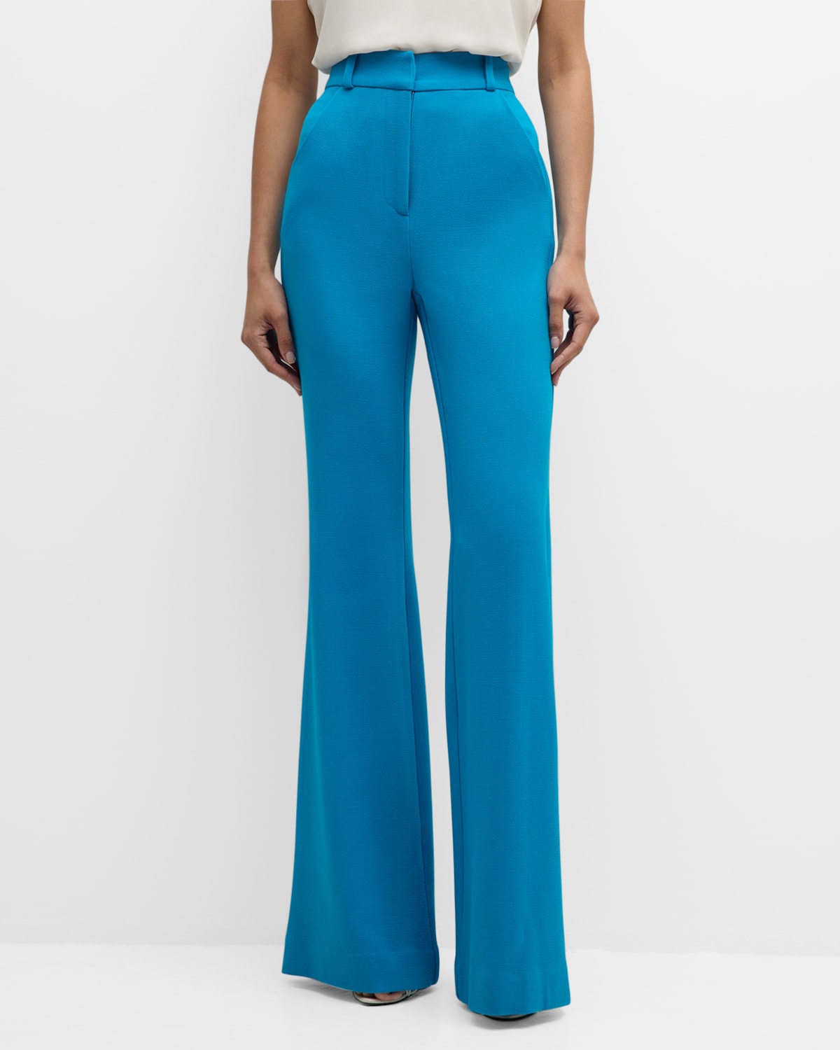 Shop Sergio Hudson High-rise Flared Wool Crepe Pants In Turquoise