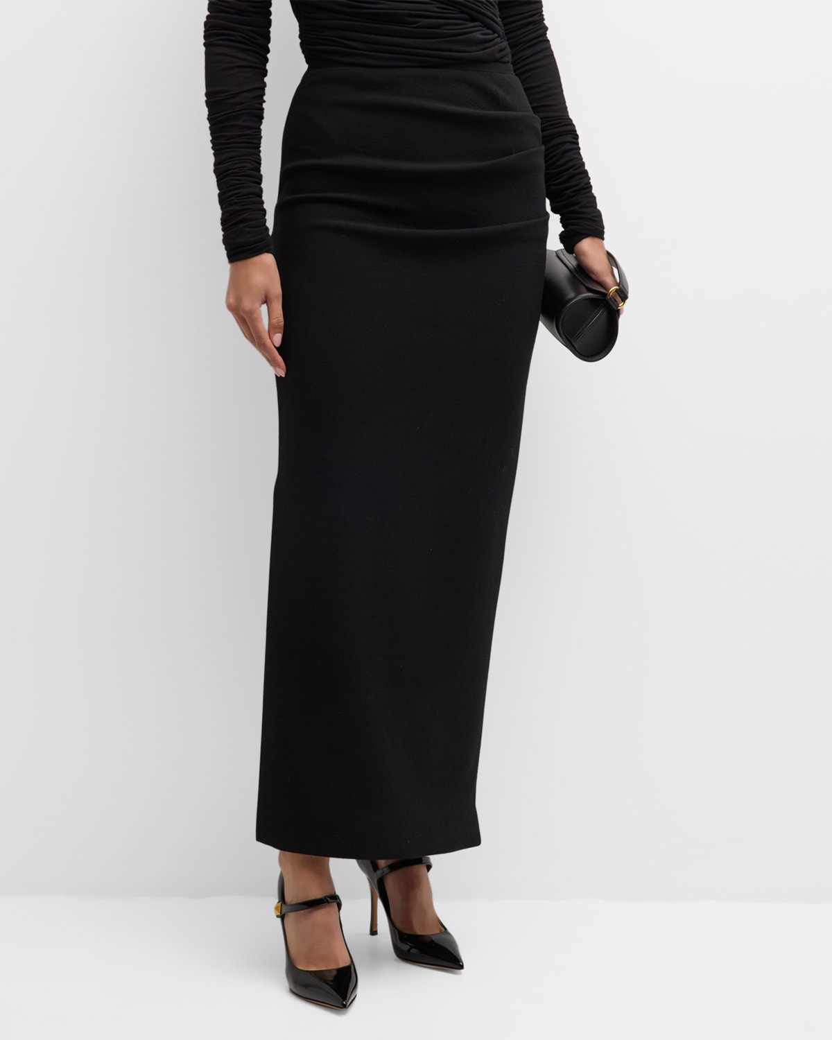 Shop Sergio Hudson High-waist Draped Slit Maxi Skirt In Black