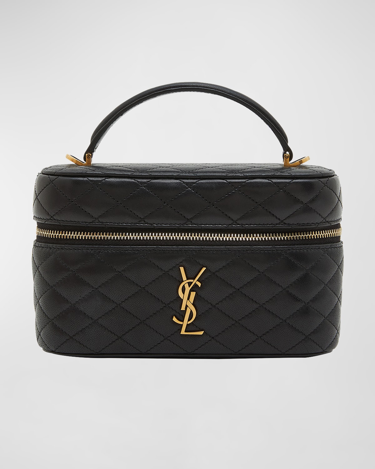 Saint Laurent Vanity Mini Quilted Leather Top-handle Bag In Black