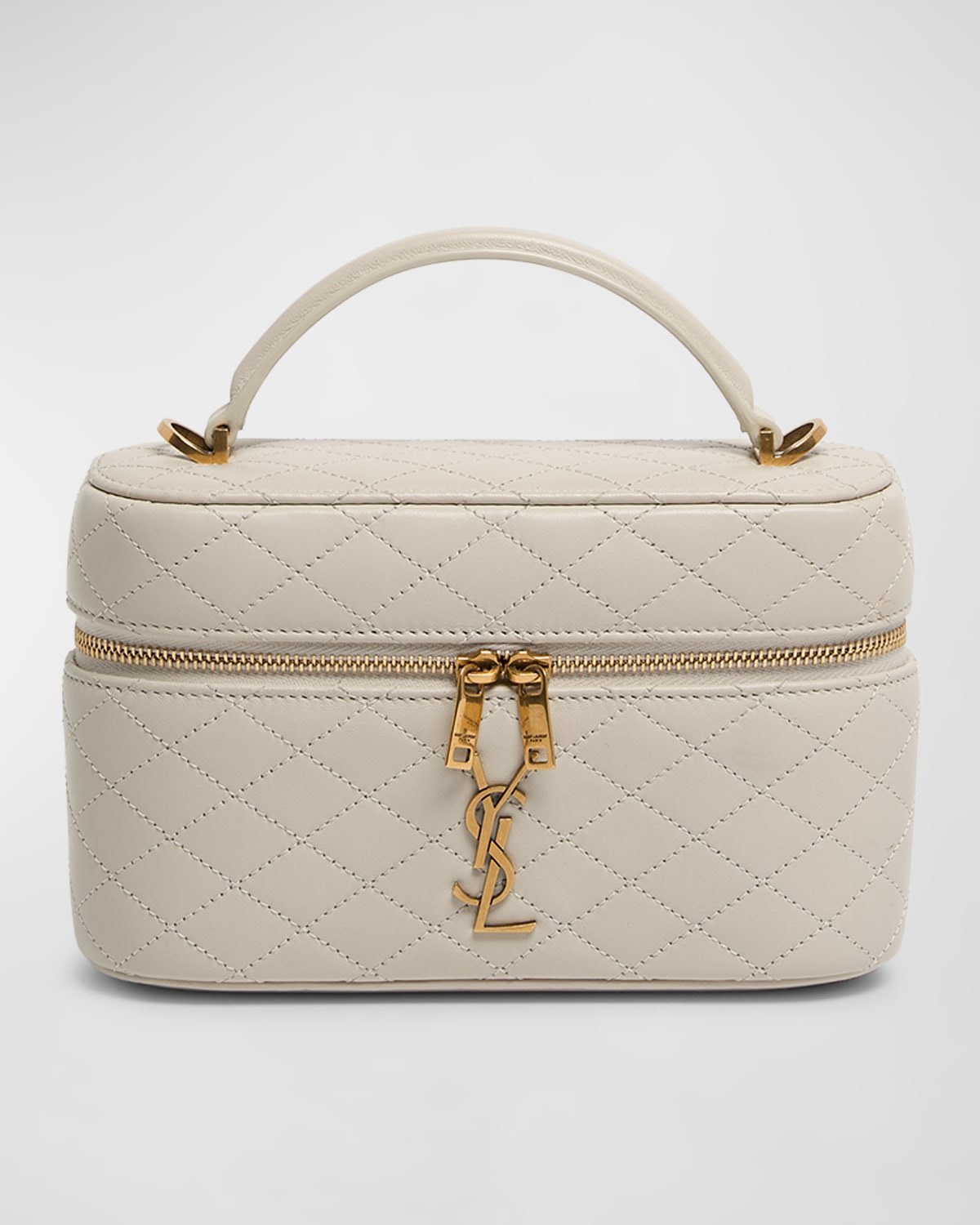 Saint Laurent Gabby Mini Vanity Case In Quilted Leather With Gold Hardware In Crema Soft