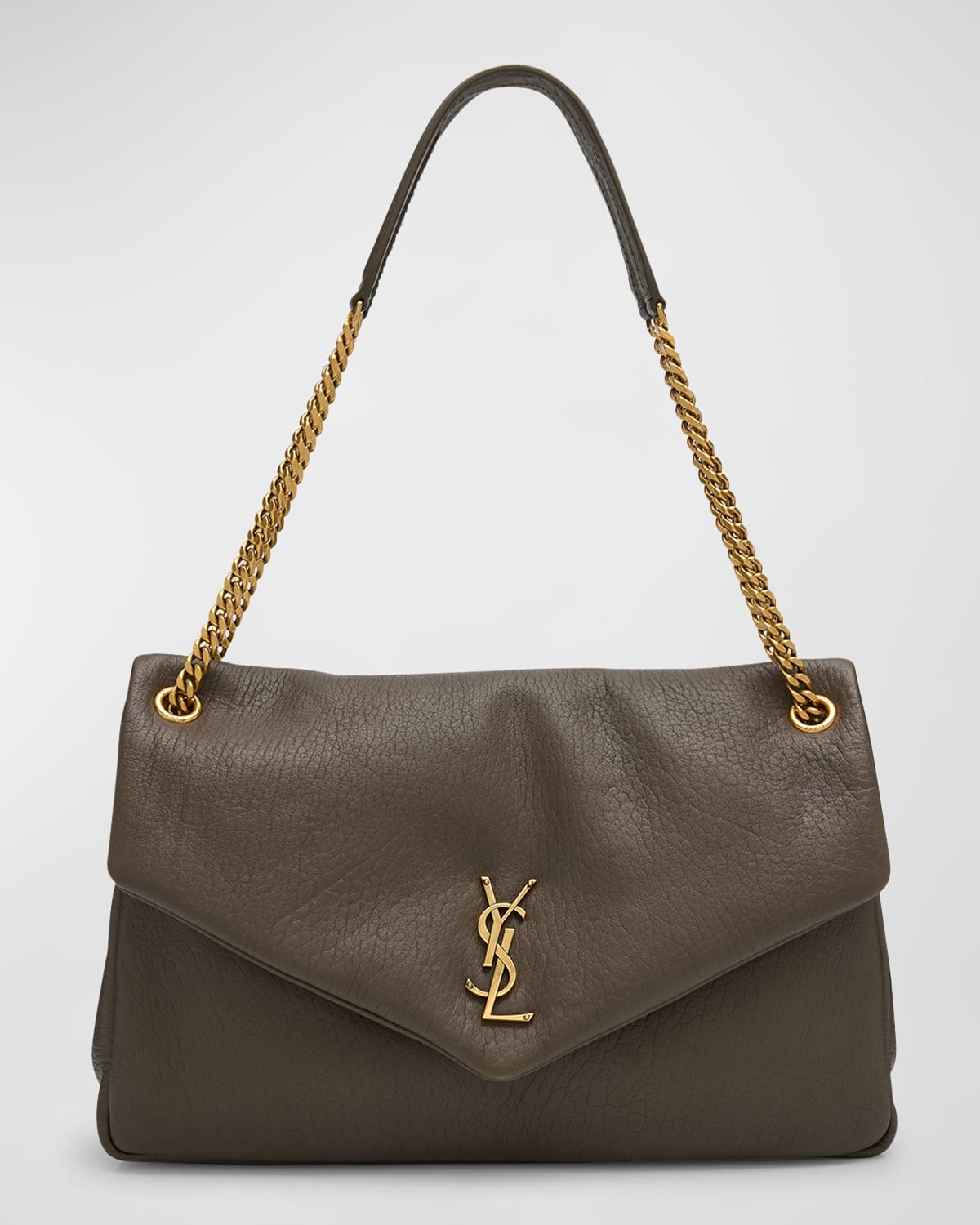 Saint Laurent Calypso Large Ysl Shoulder Bag In Leather In Light Musk